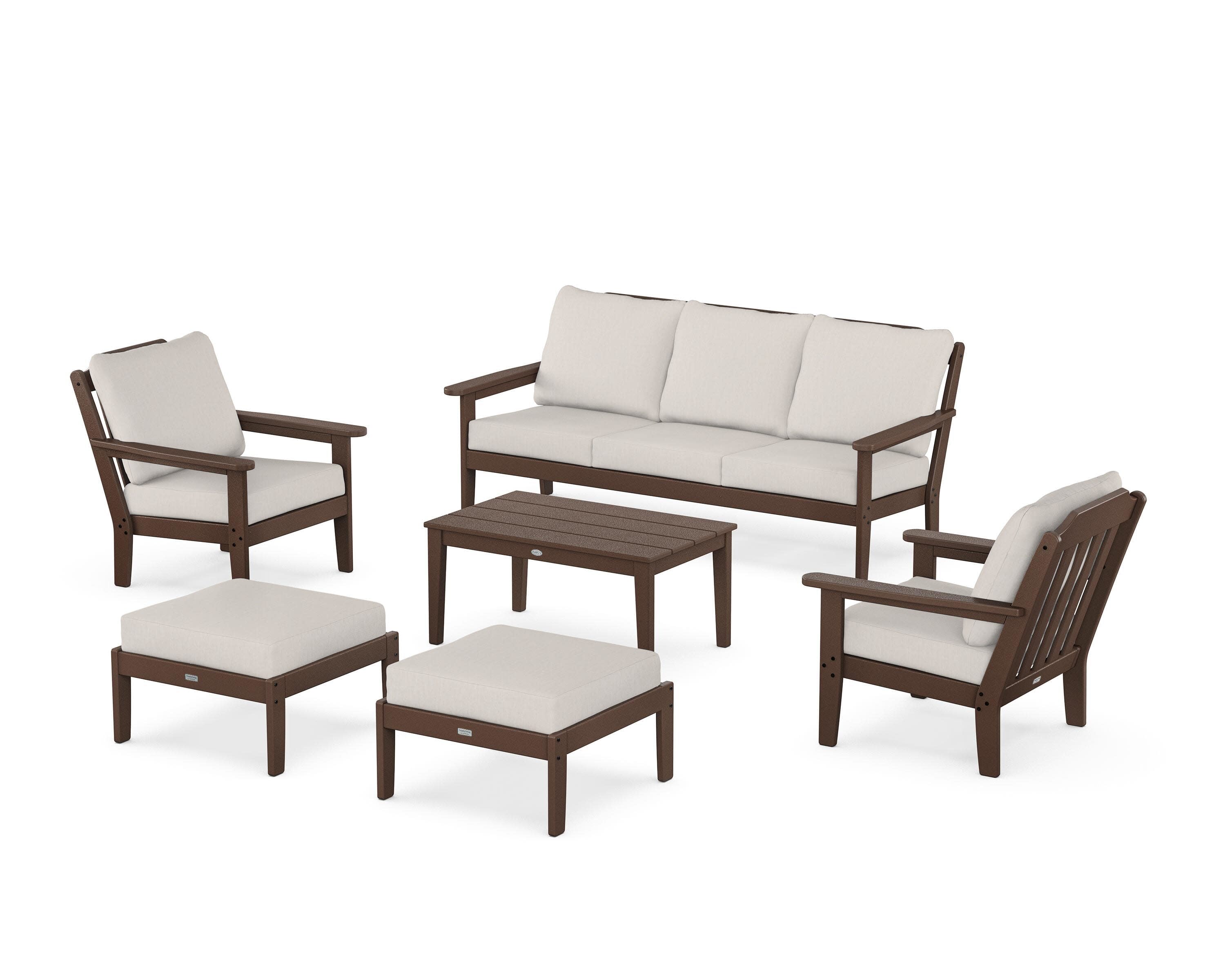 Cottage 6-Piece Lounge Sofa Set in Mahogany / Cast Ash