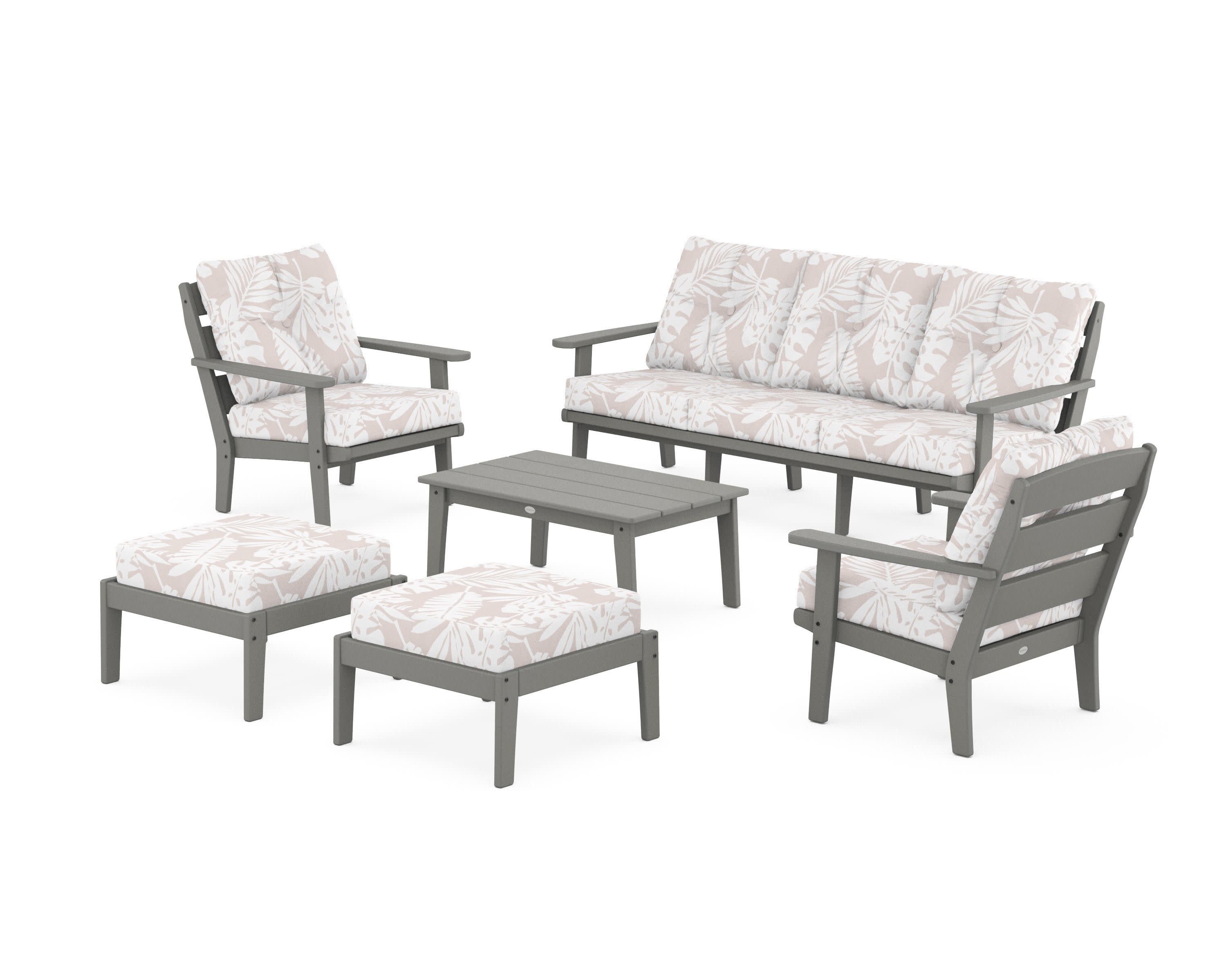 Lakeside 6-Piece Lounge Sofa Set in Slate Grey / Leaf Dune Burlap