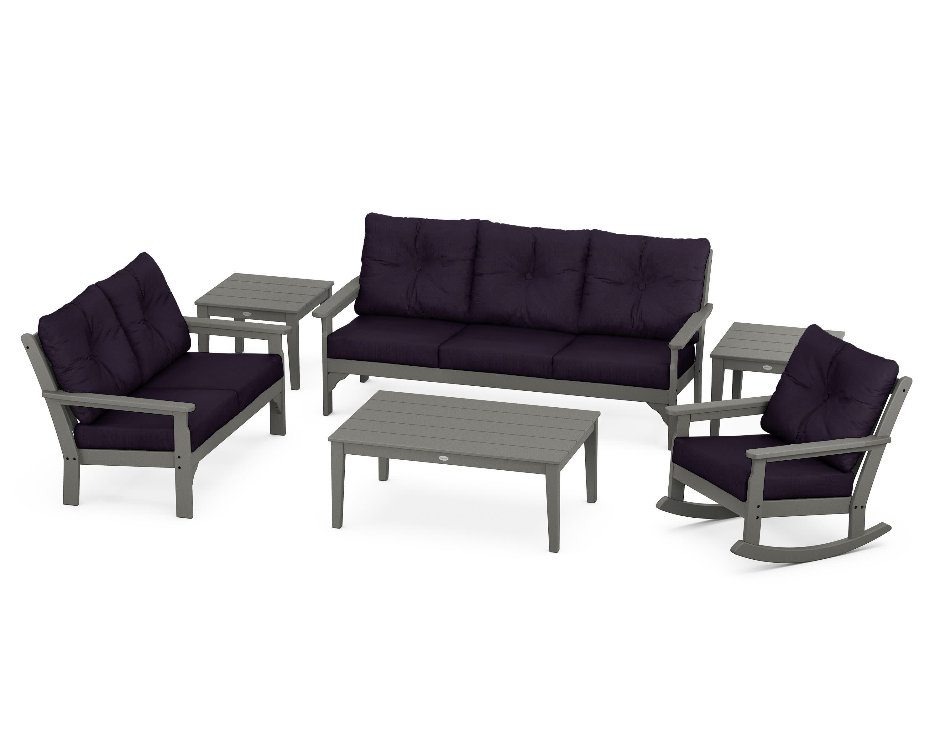 Vineyard 6-Piece Deep Seating Set in Slate Grey / Navy Linen