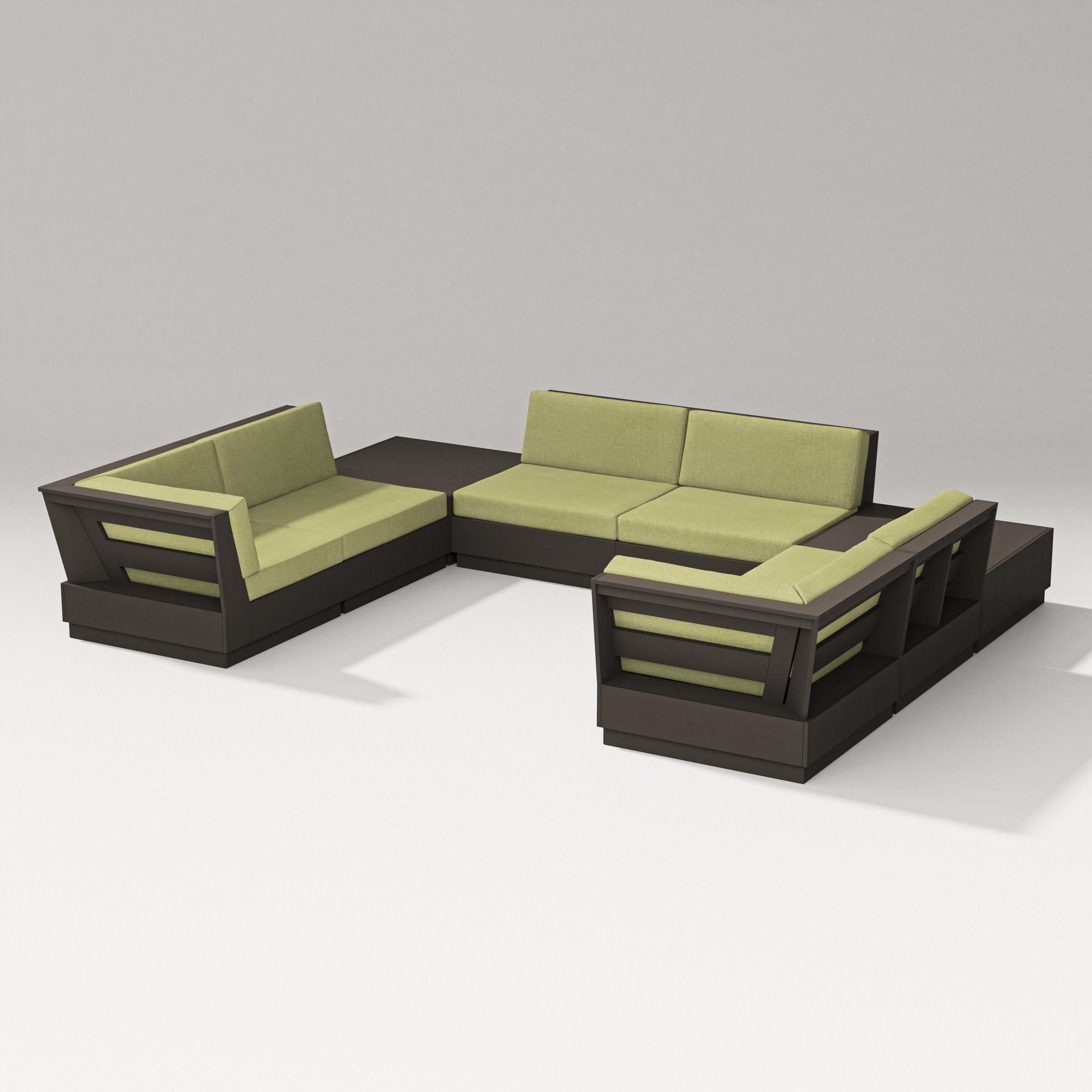 Elevate 8-Piece U-Shaped Sectional in Vintage Coffee / Chartreuse Boucle