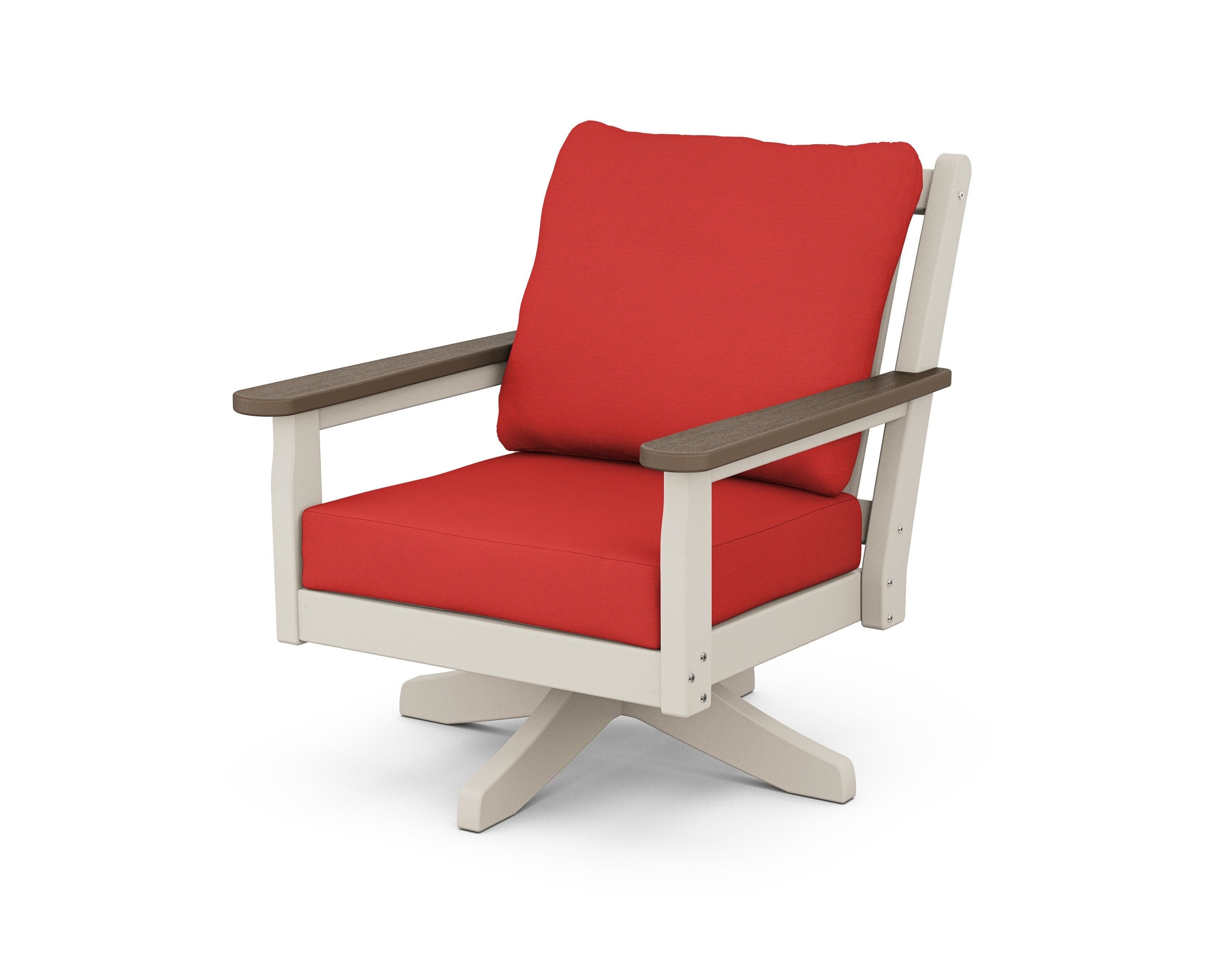 Chippendale Deep Seating Swivel Chair in Sand / Kona / Crimson Linen