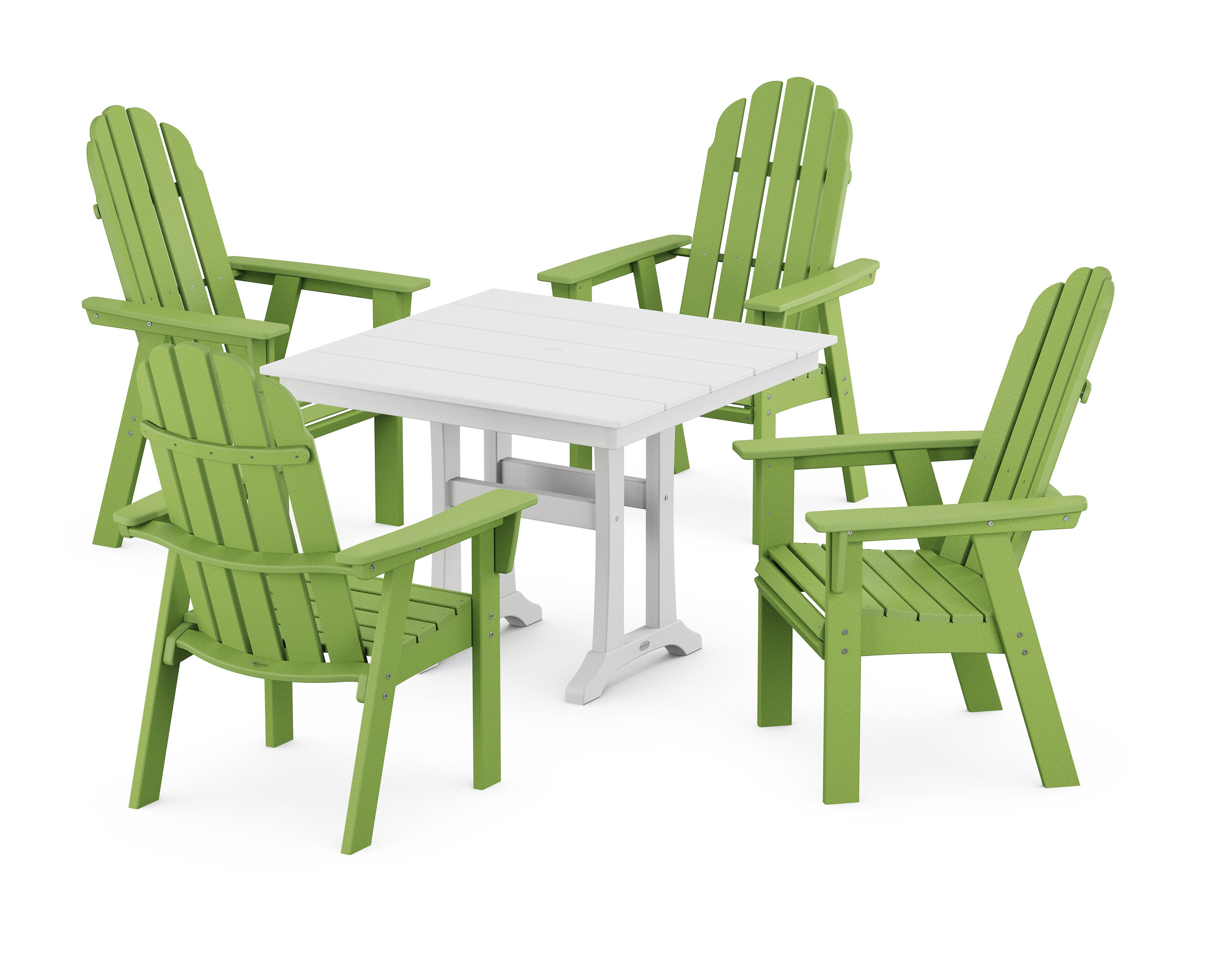 Vineyard Adirondack 5-Piece Farmhouse Dining Set With Trestle Legs in Lime / White