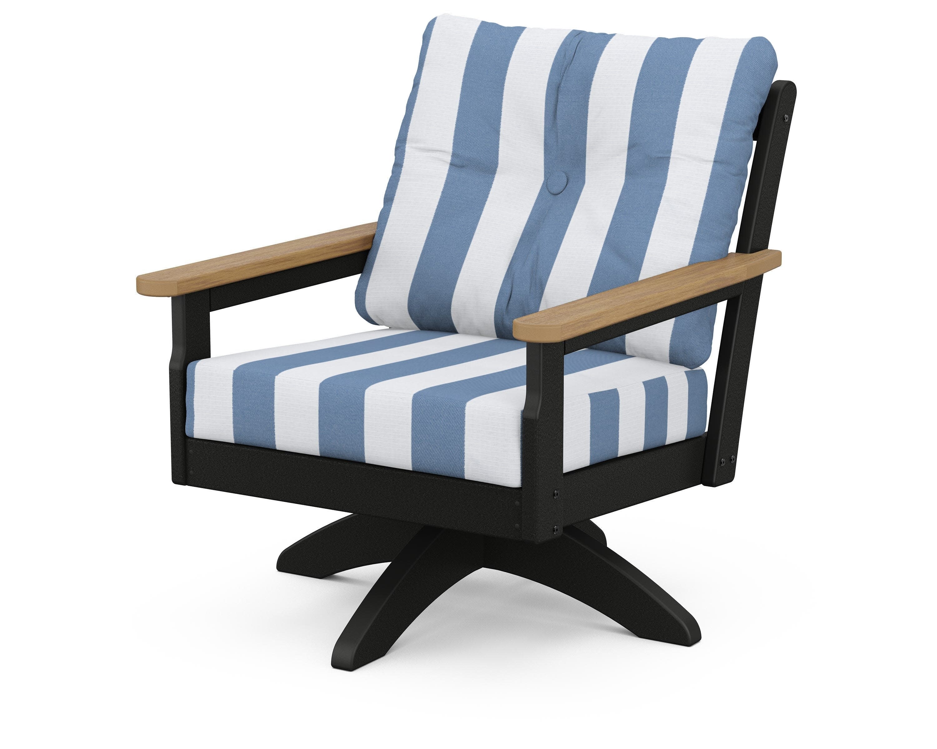 Vineyard Deep Seating Swivel Chair in Black / Natural / Cabana Stripe Sky Blue