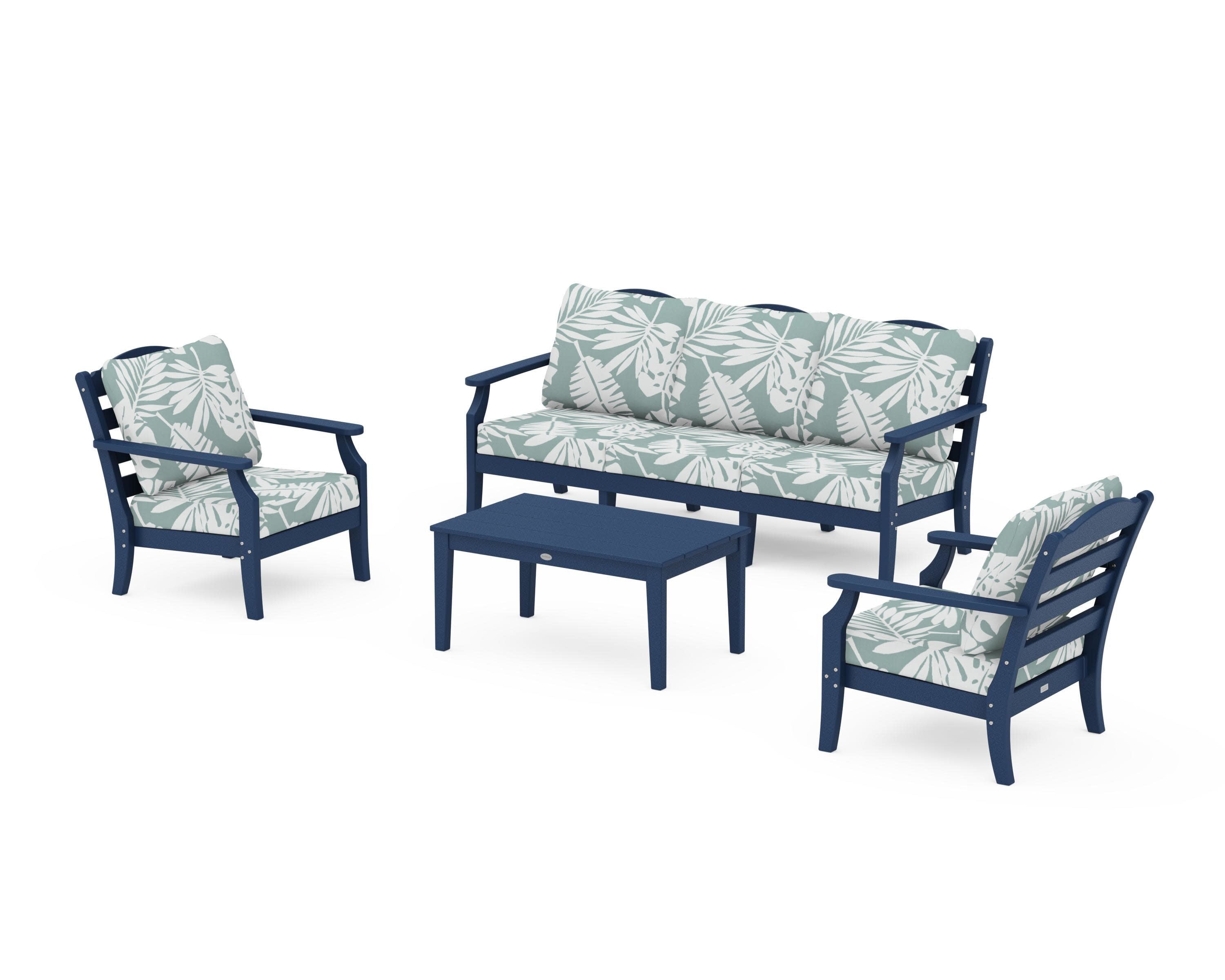 Savannah 4-Piece Deep Seating Set with Sofa in Navy / Leaf Glacier Spa
