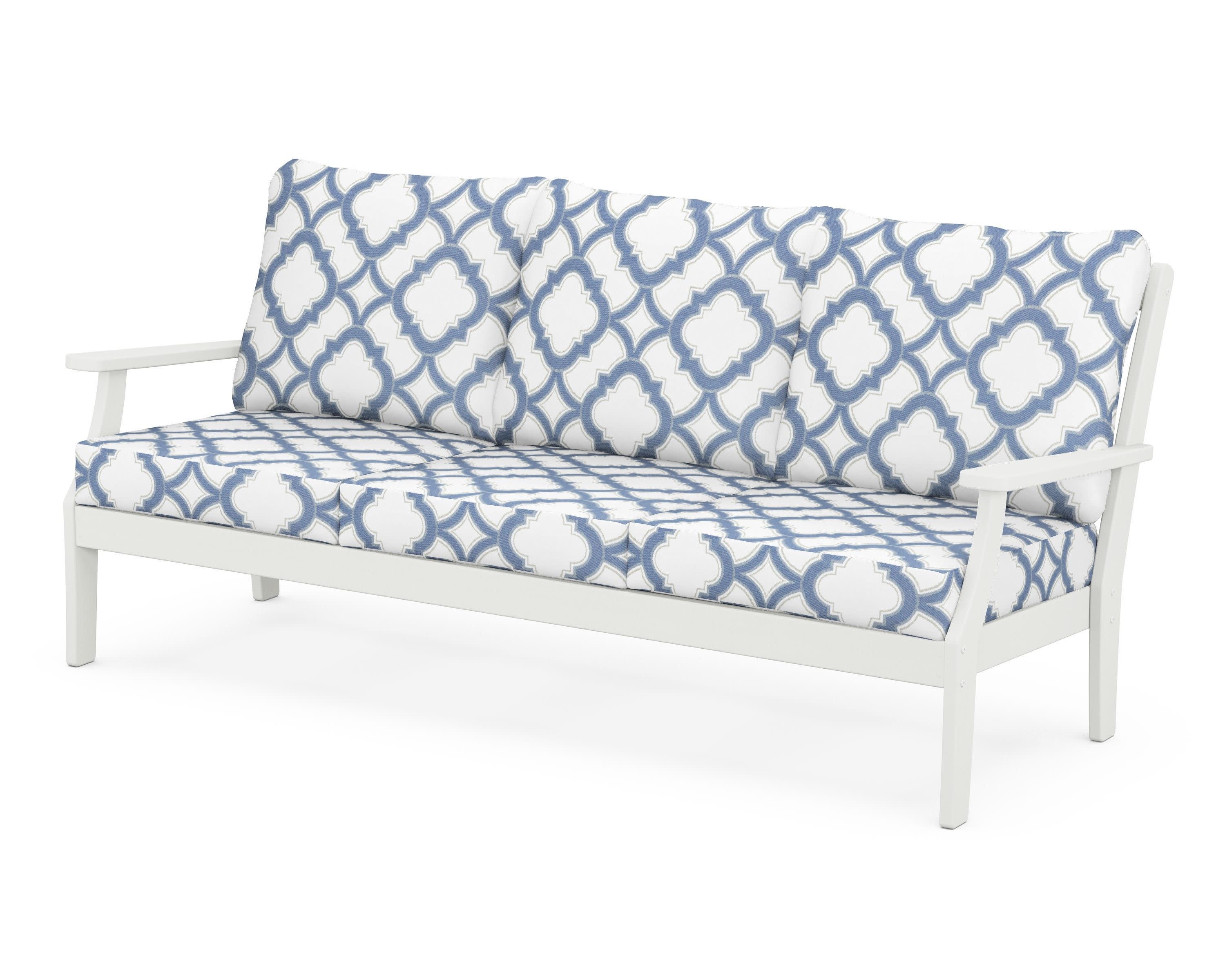 Braxton Deep Seating Sofa in Vintage White / Trellis Sky Blue