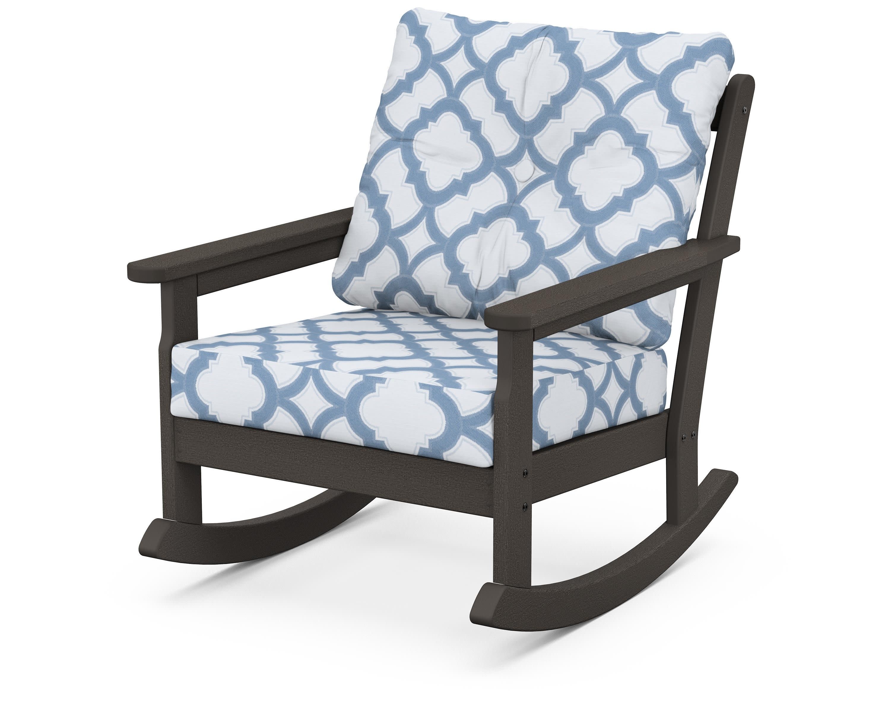 Vineyard Deep Seating Rocking Chair in Vintage Coffee / Trellis Sky Blue
