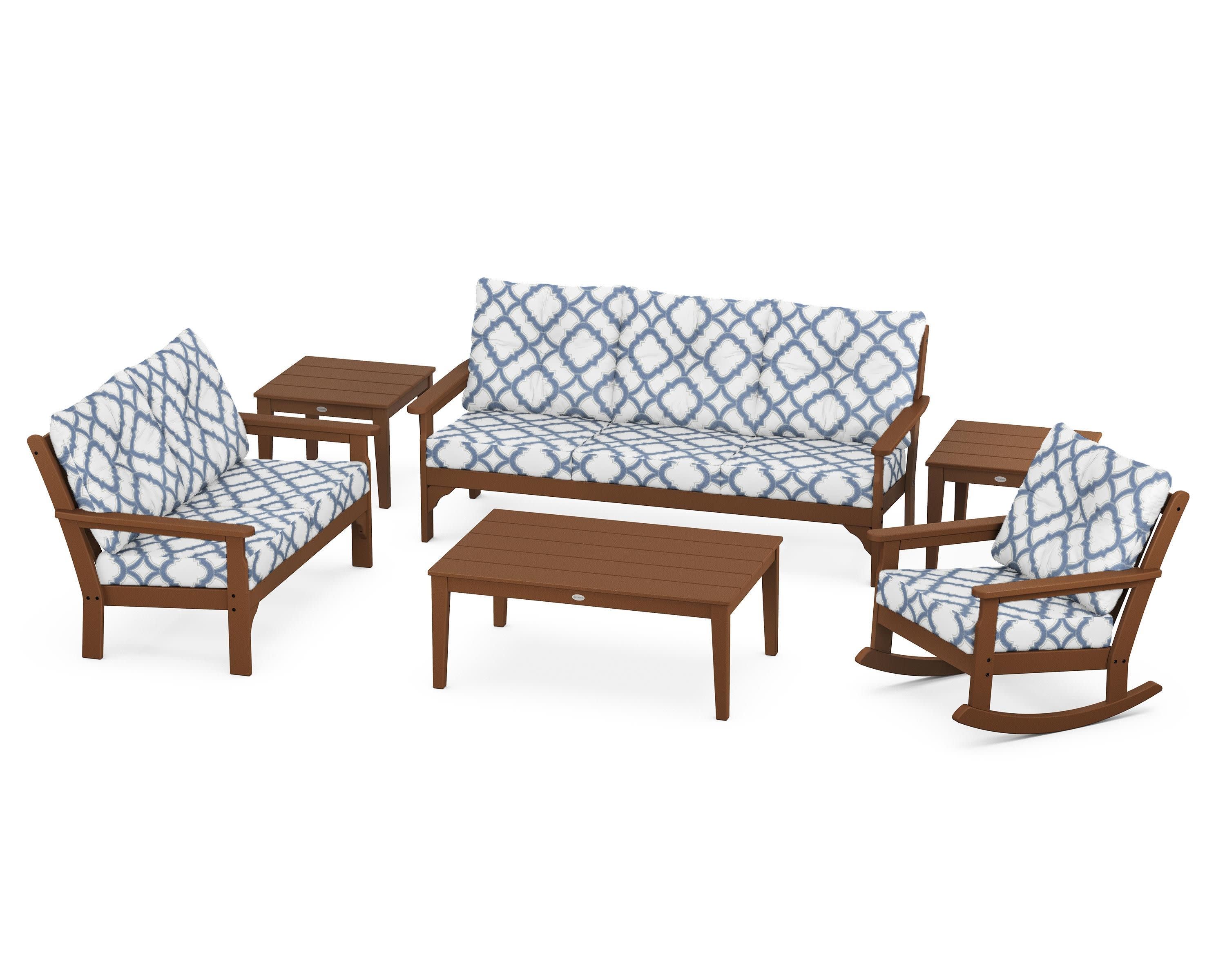 Vineyard 6-Piece Deep Seating Set in Teak / Trellis Sky Blue