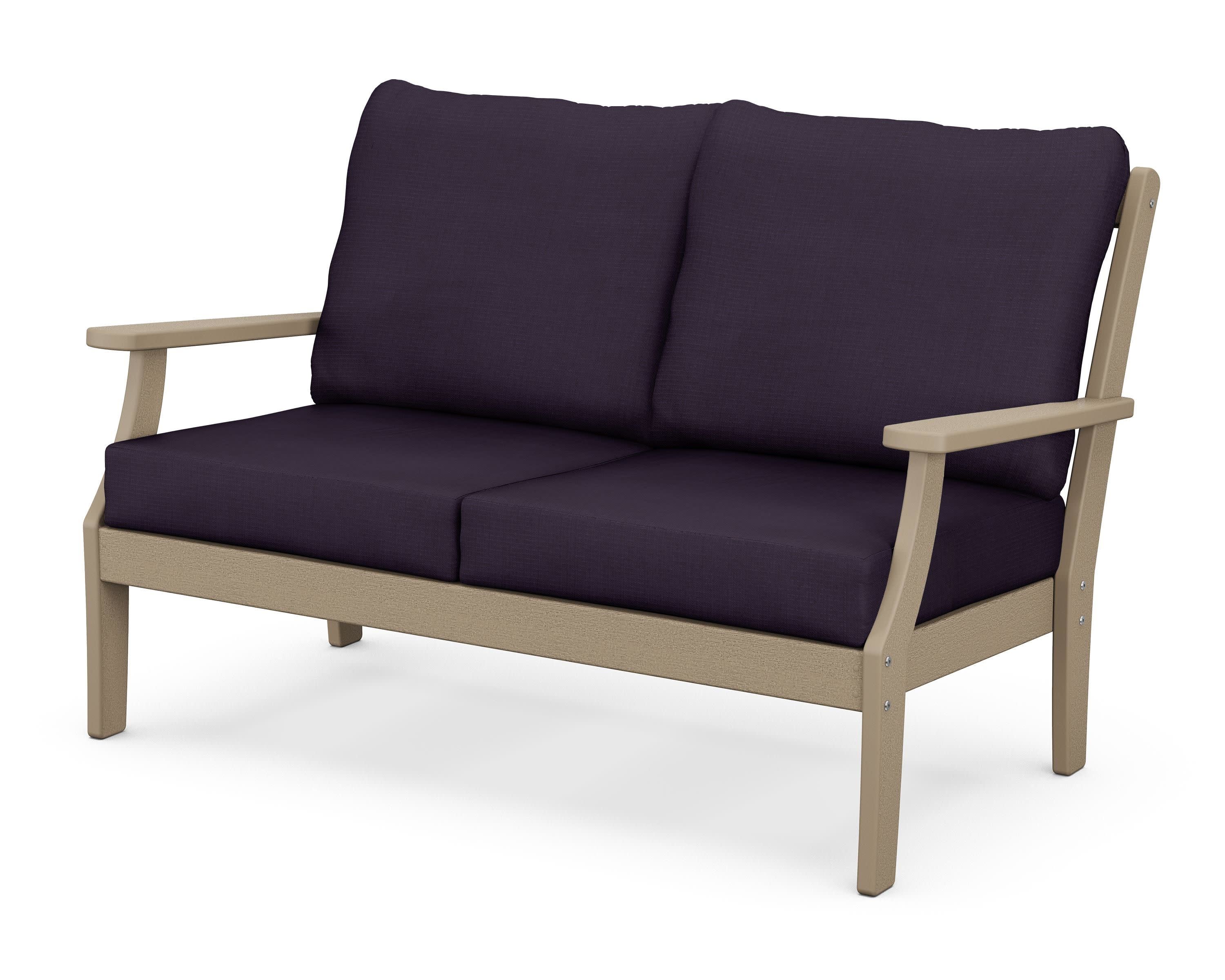 Braxton Deep Seating Loveseat in Vintage Sahara / Navy Linen