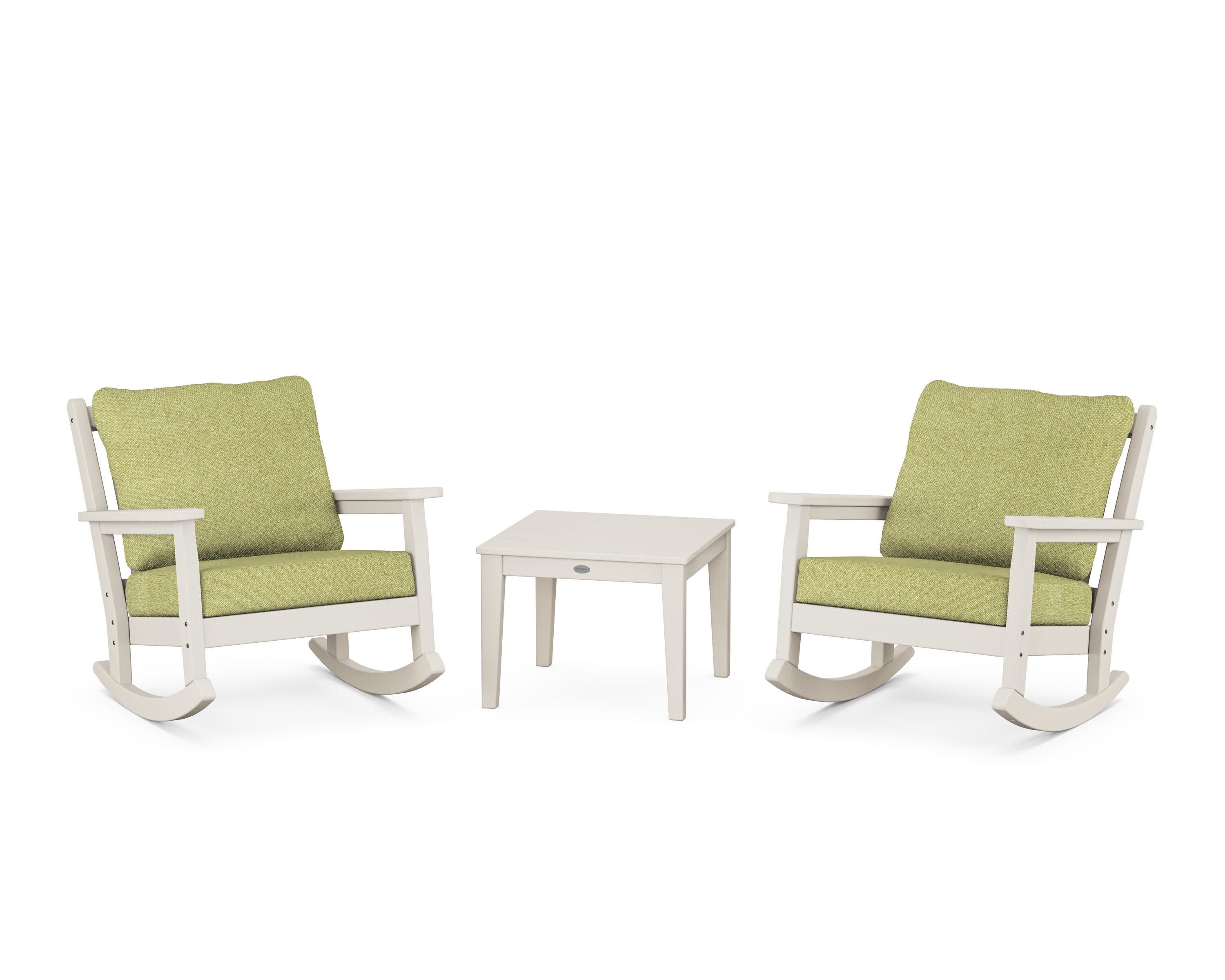 Chippendale 3-Piece Deep Seating Rocker Set in Sand / Chartreuse Boucle