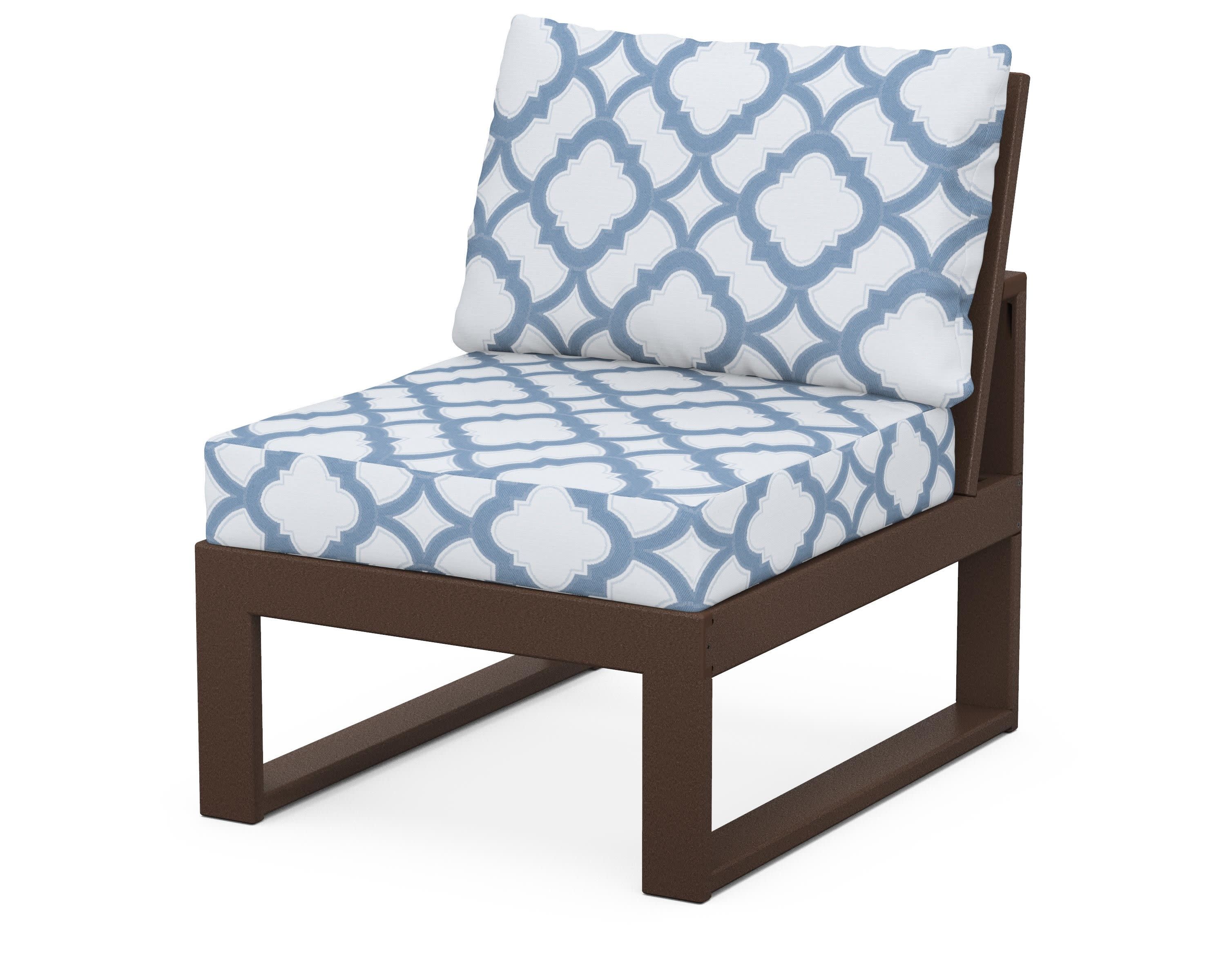 Modular Armless Chair in Mahogany / Trellis Sky Blue
