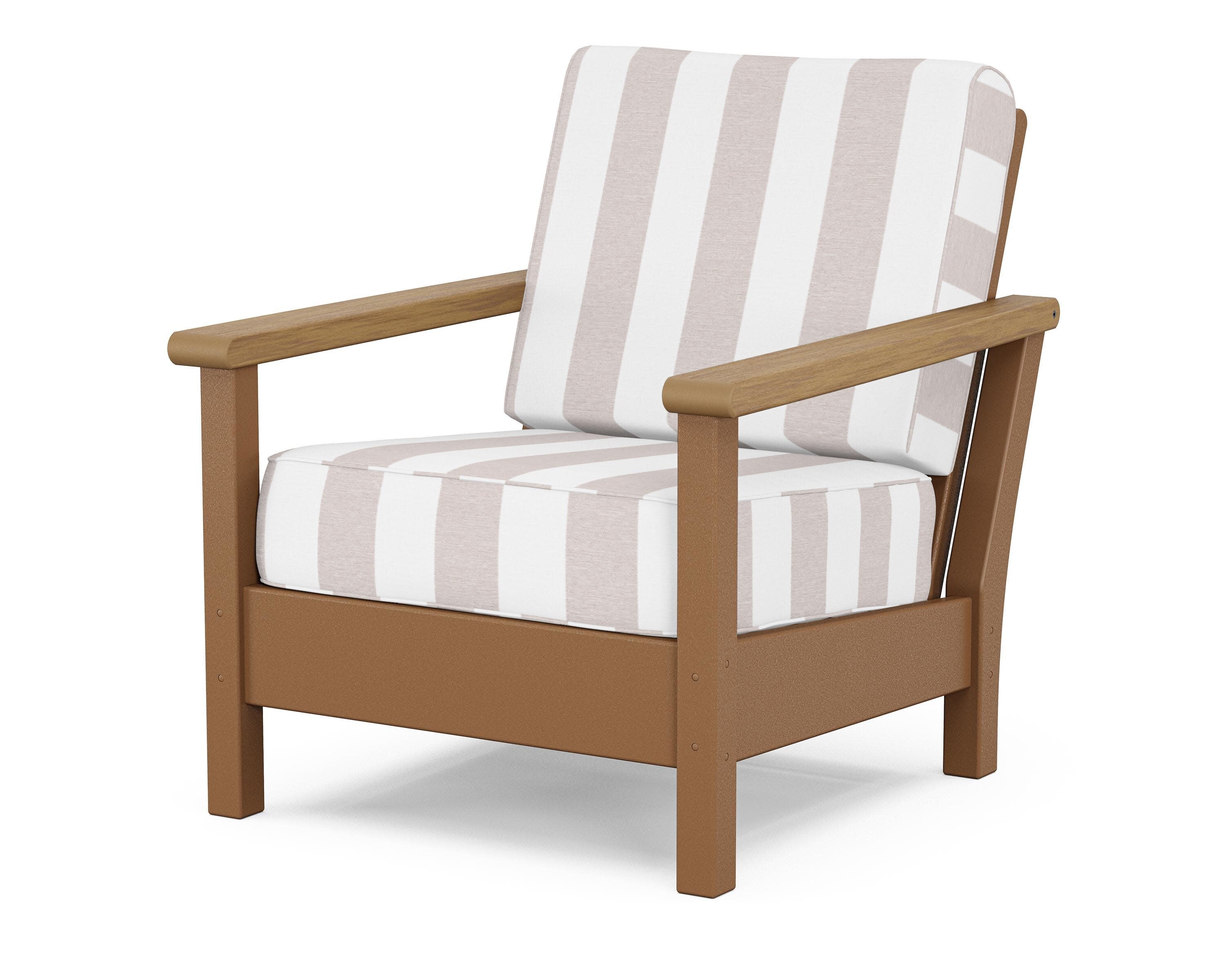 Harbour Deep Seating Chair in Teak / Natural / Cabana Stripe Dune Burlap