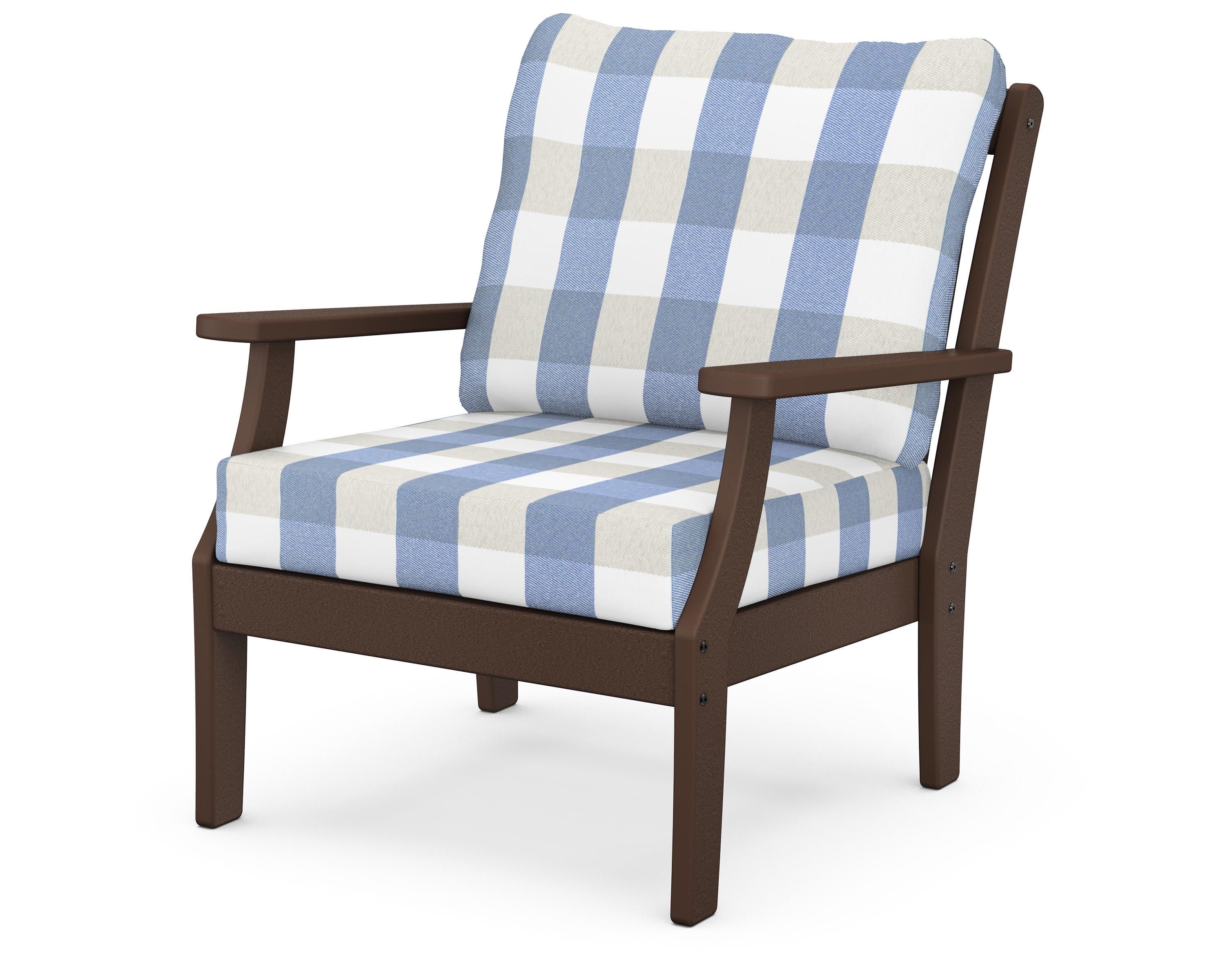 Braxton Deep Seating Chair in Mahogany / Buffalo Plaid Sky Blue
