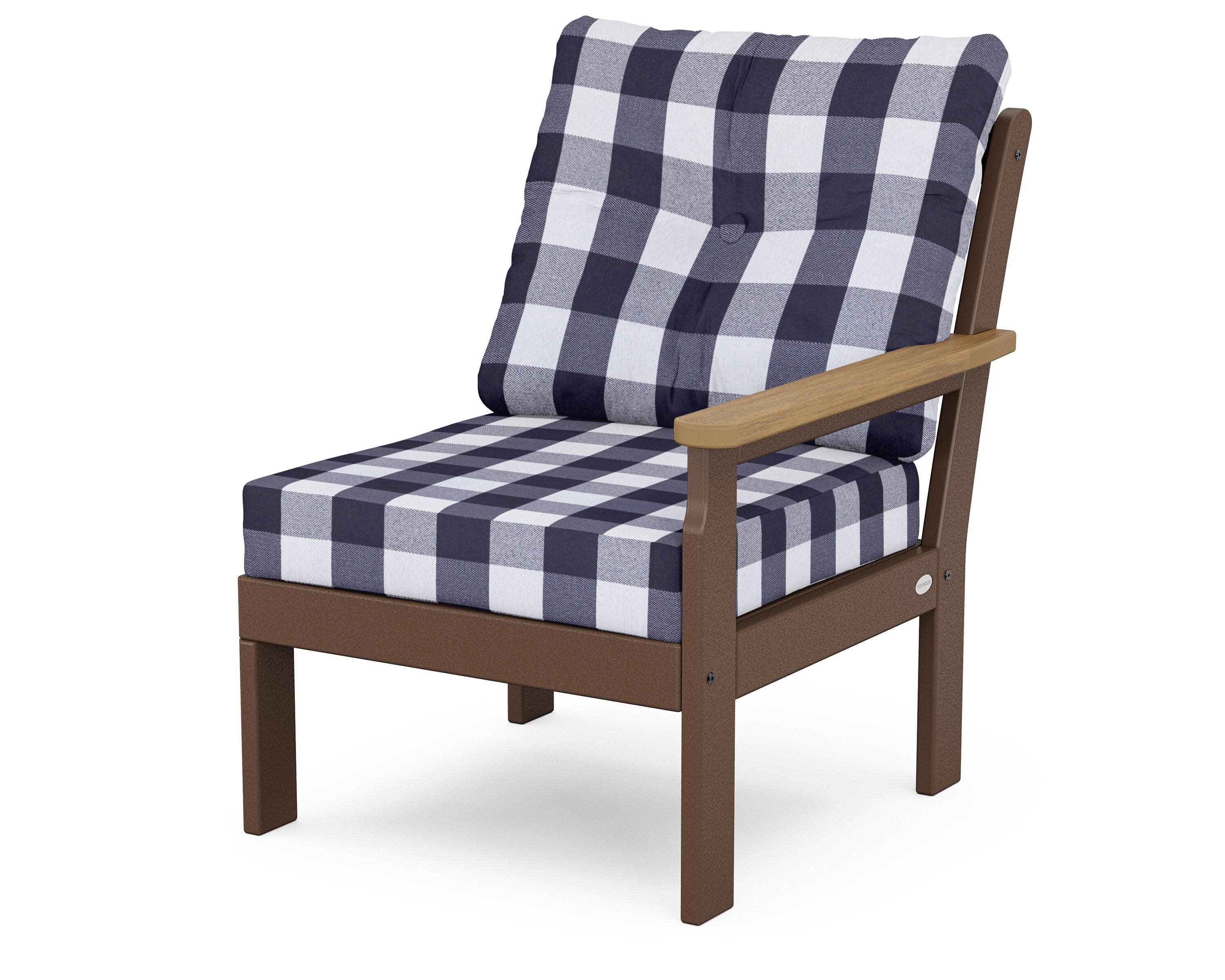 Vineyard Modular Right Arm Chair in Mahogany / Natural / Buffalo Plaid Navy
