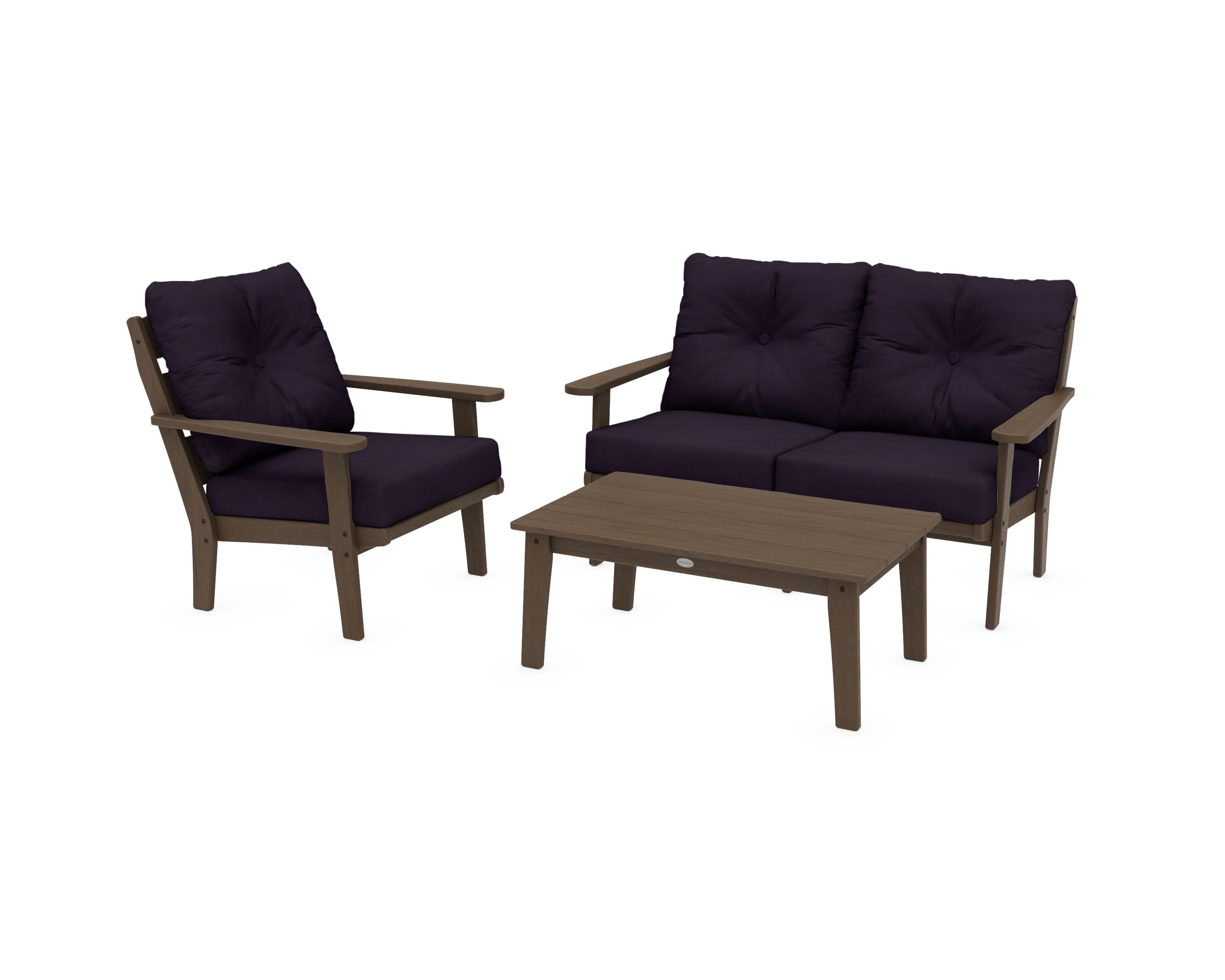Lakeside 3-Piece Deep Seating Set in Kona / Navy Linen