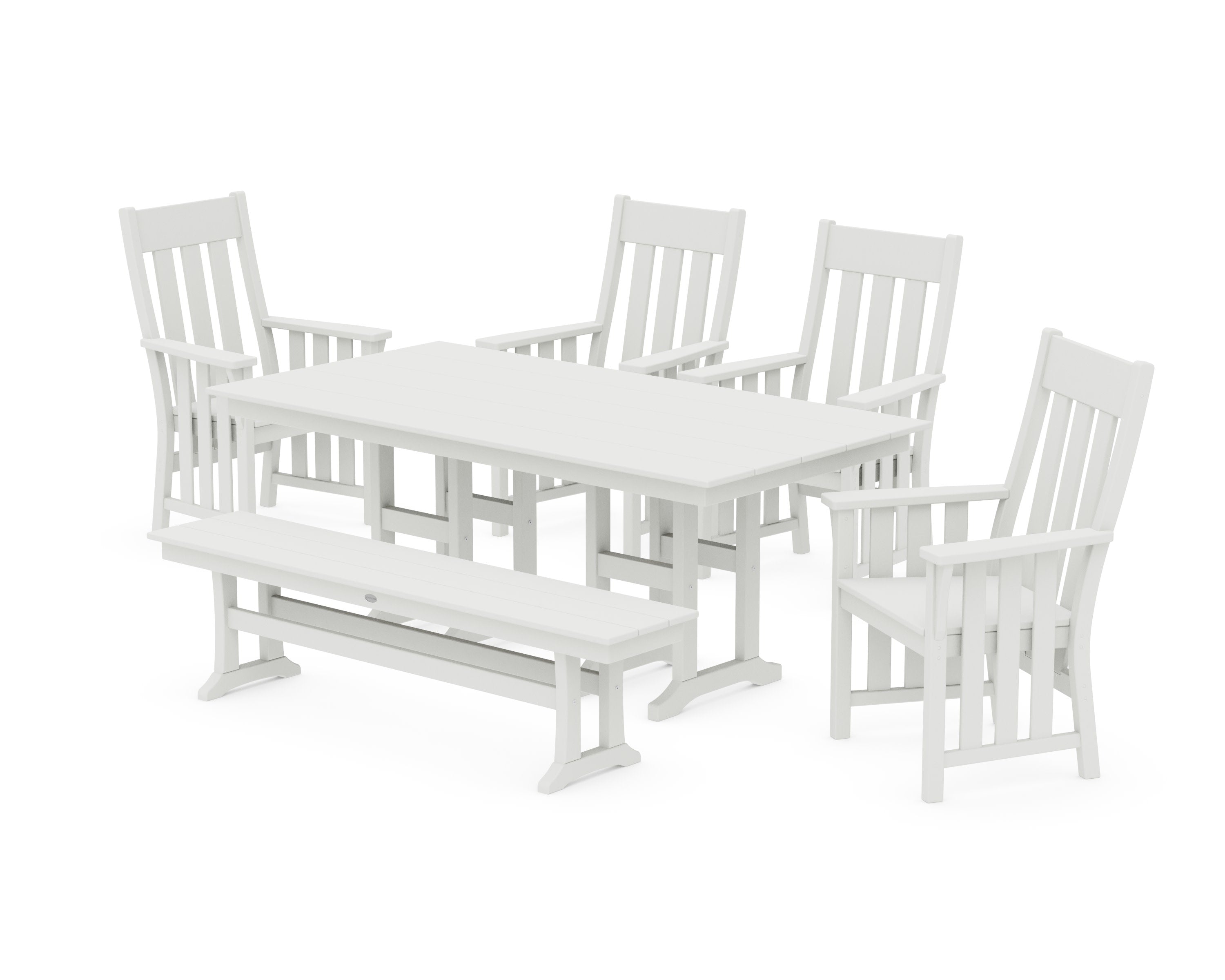 Acadia 6-Piece Farmhouse Dining Set with Bench in Vintage White