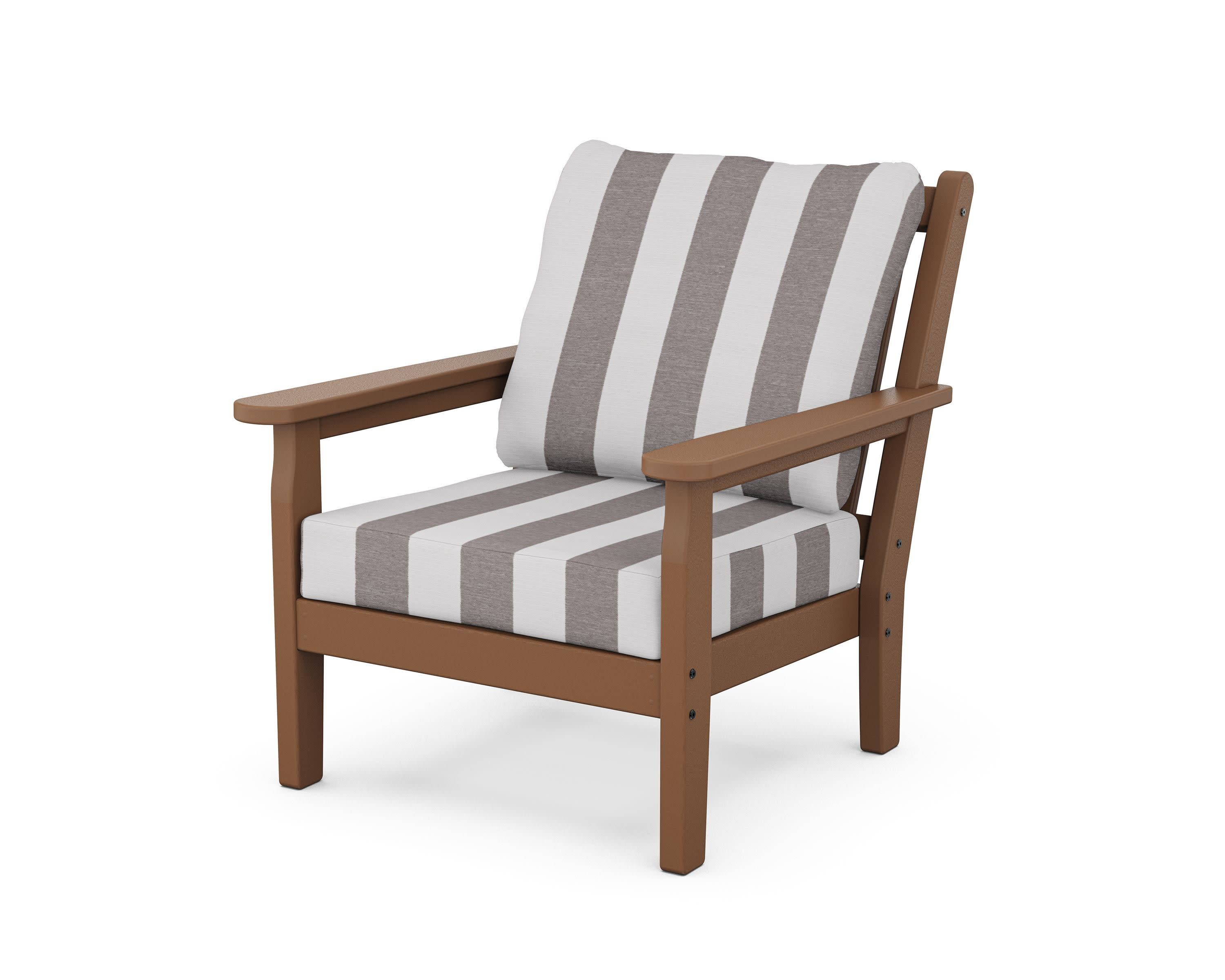 Chippendale Deep Seating Chair in Teak / Cabana Stripe Grey Mist