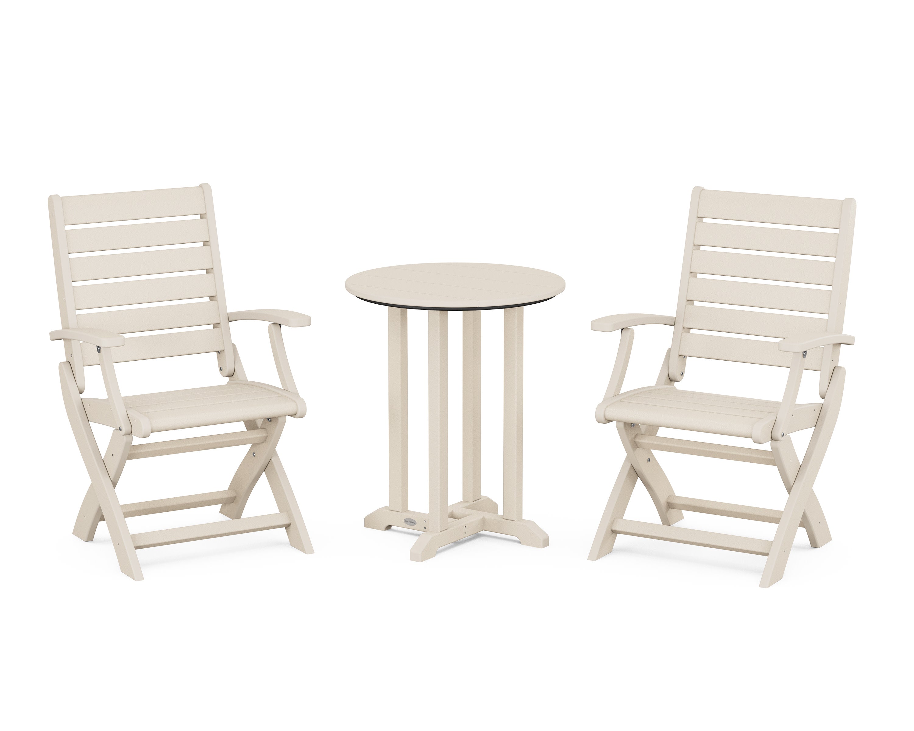 Signature Folding Chair 3-Piece Round Farmhouse Bistro Dining Set in Sand