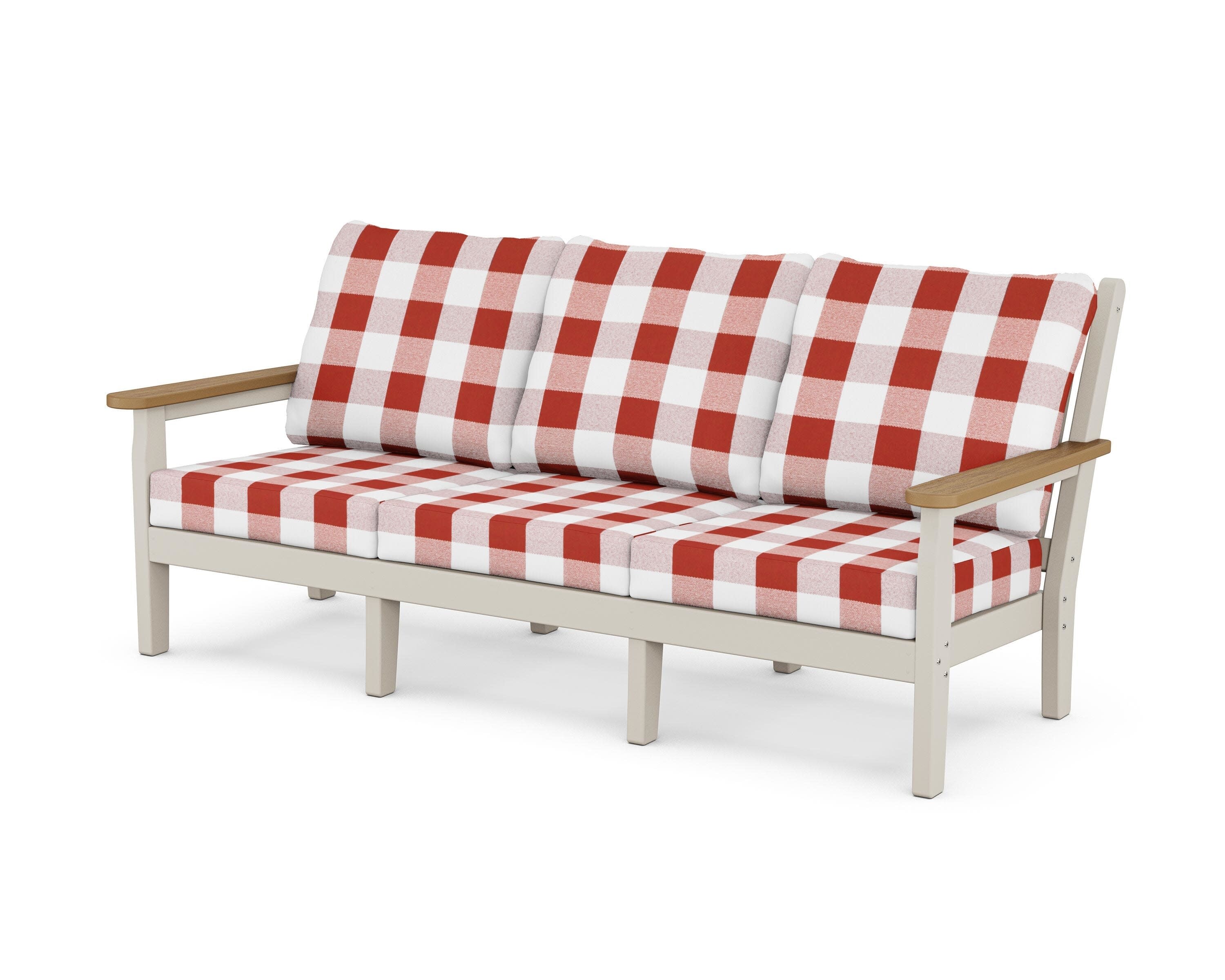 Chippendale Deep Seating Sofa in Sand / Natural / Buffalo Plaid Crimson