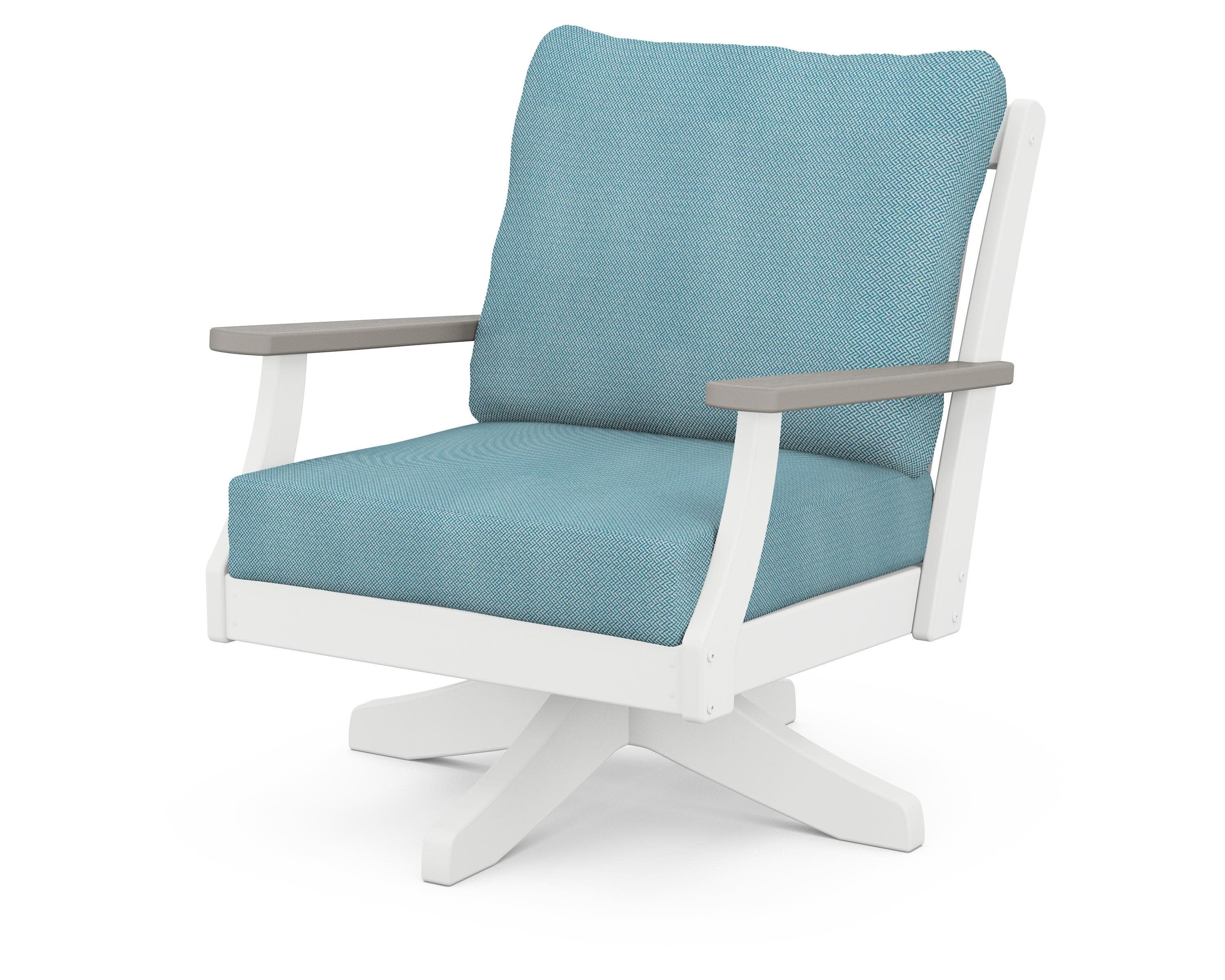 Braxton Deep Seating Swivel Chair in White / Driftwood / Lattice Sky Blue