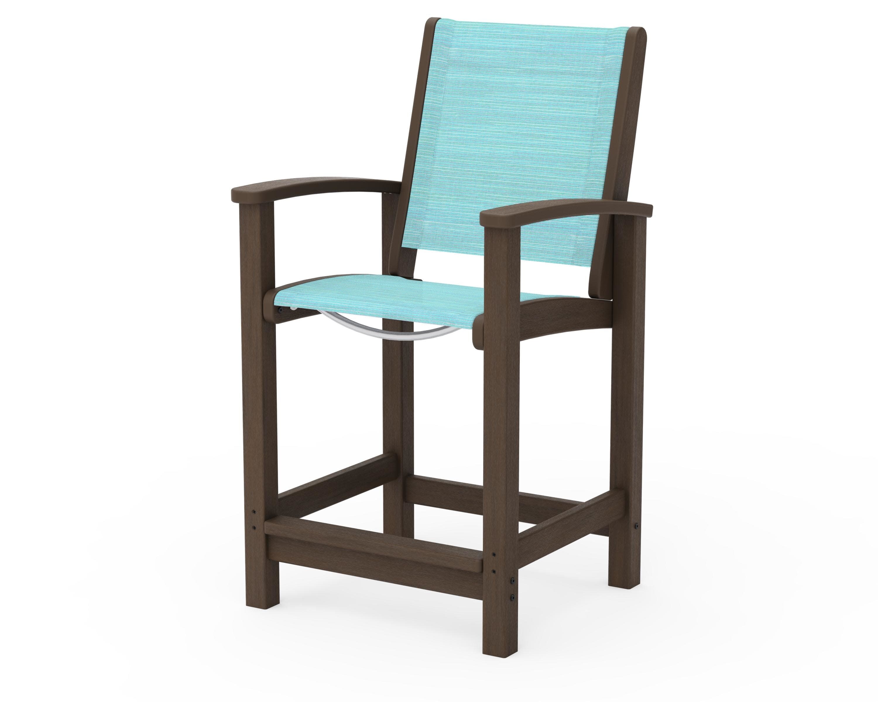 Coastal Counter Chair in Kona / Dupioni Aquamarine Sling