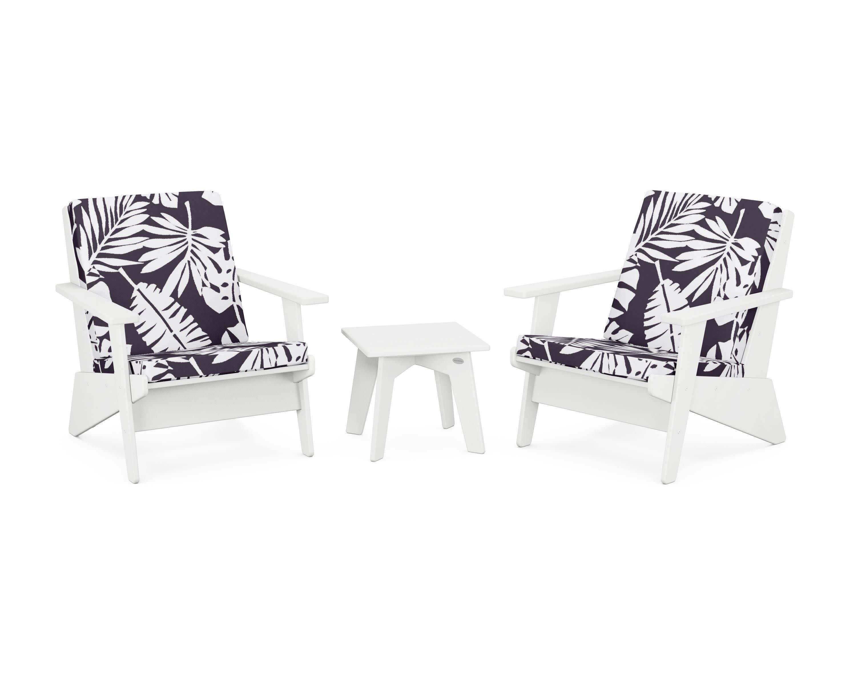 Riviera Modern Lounge 3-Piece Set in White / Leaf Navy
