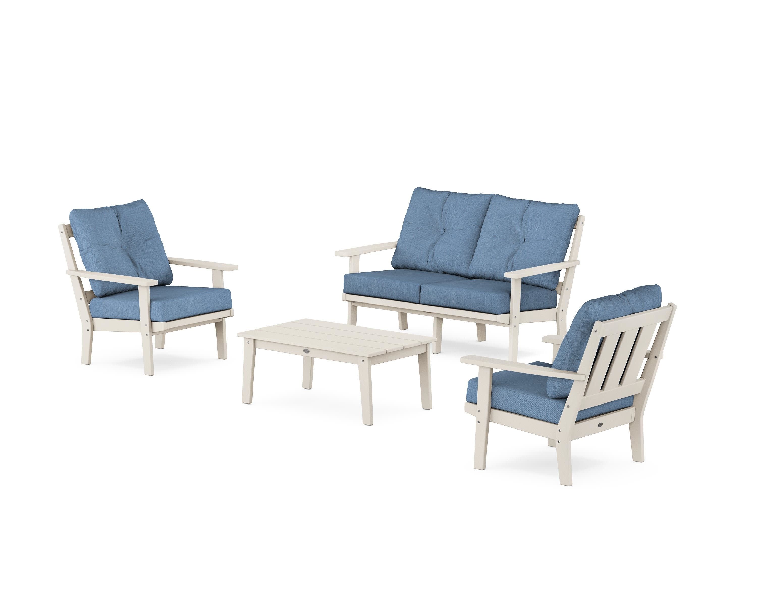 Oxford 4-Piece Deep Seating Set with Loveseat in Sand / Sky Blue