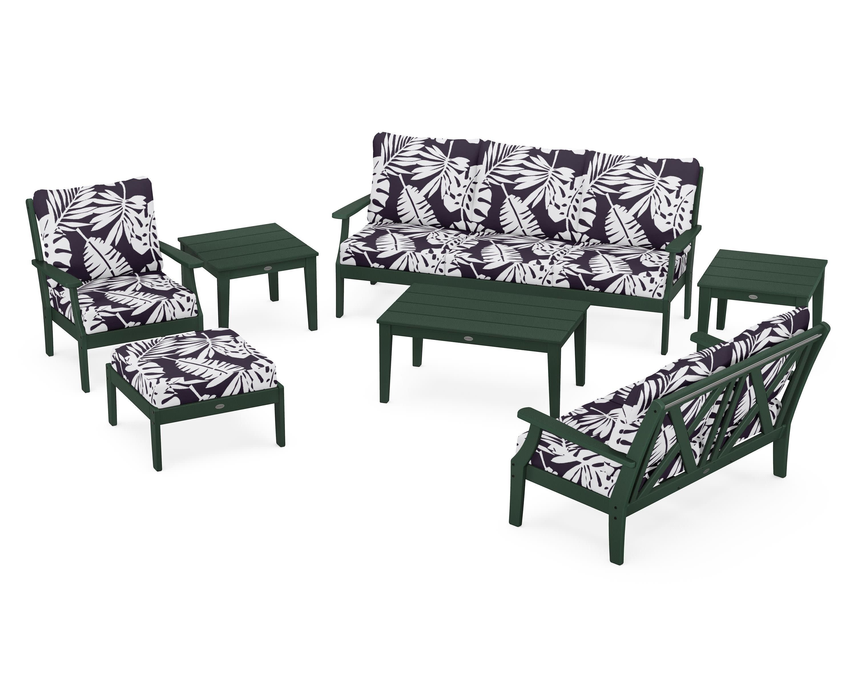 Braxton 7-Piece Deep Seating Set in Green / Leaf Navy