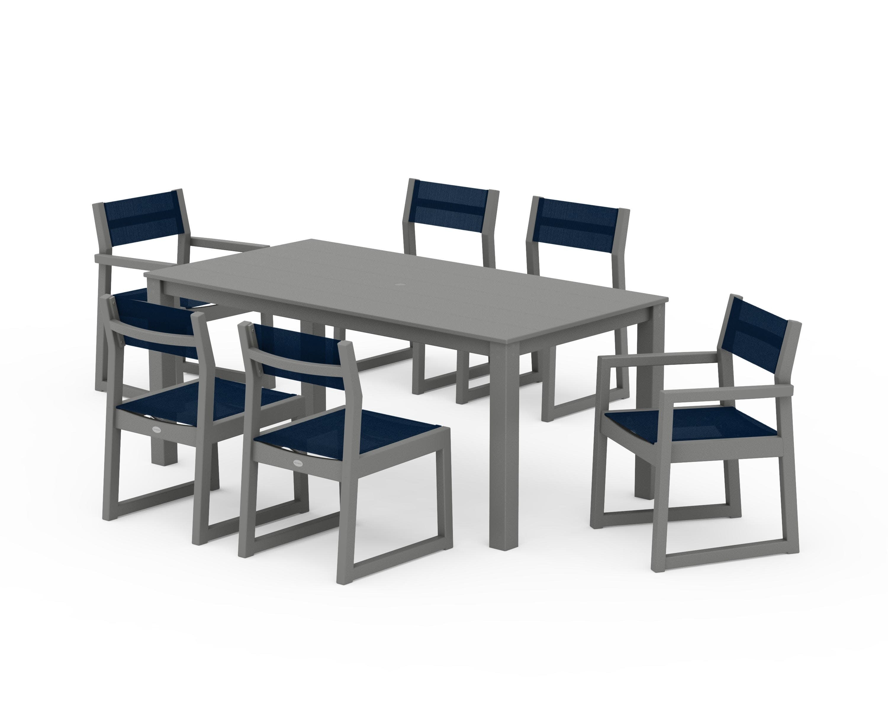 EDGE Sling 7-Piece Parsons Dining Set in Slate Grey / Navy Blue Sling