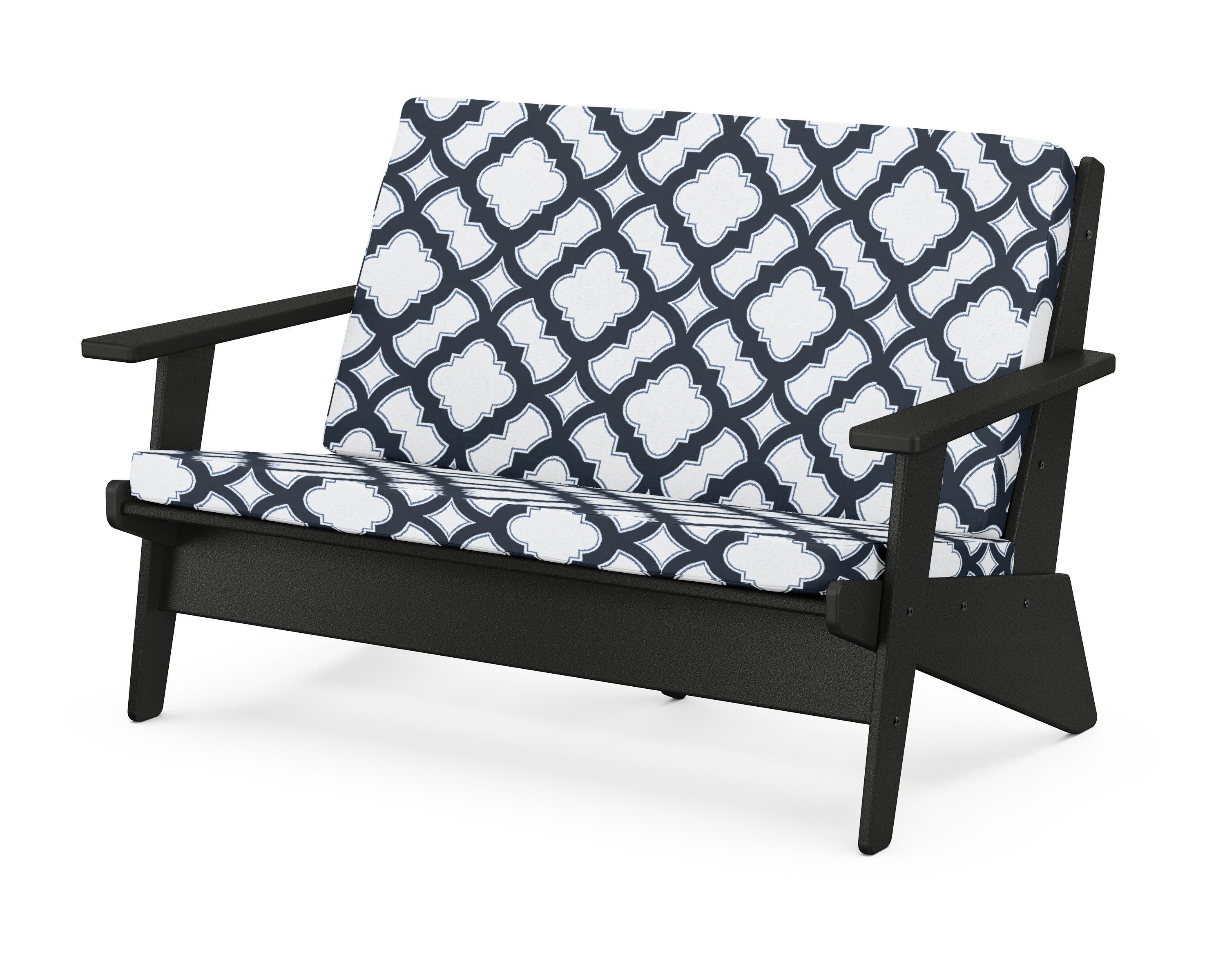 Riviera Modern Lounge Loveseat in Black / Trellis Marine Indigo