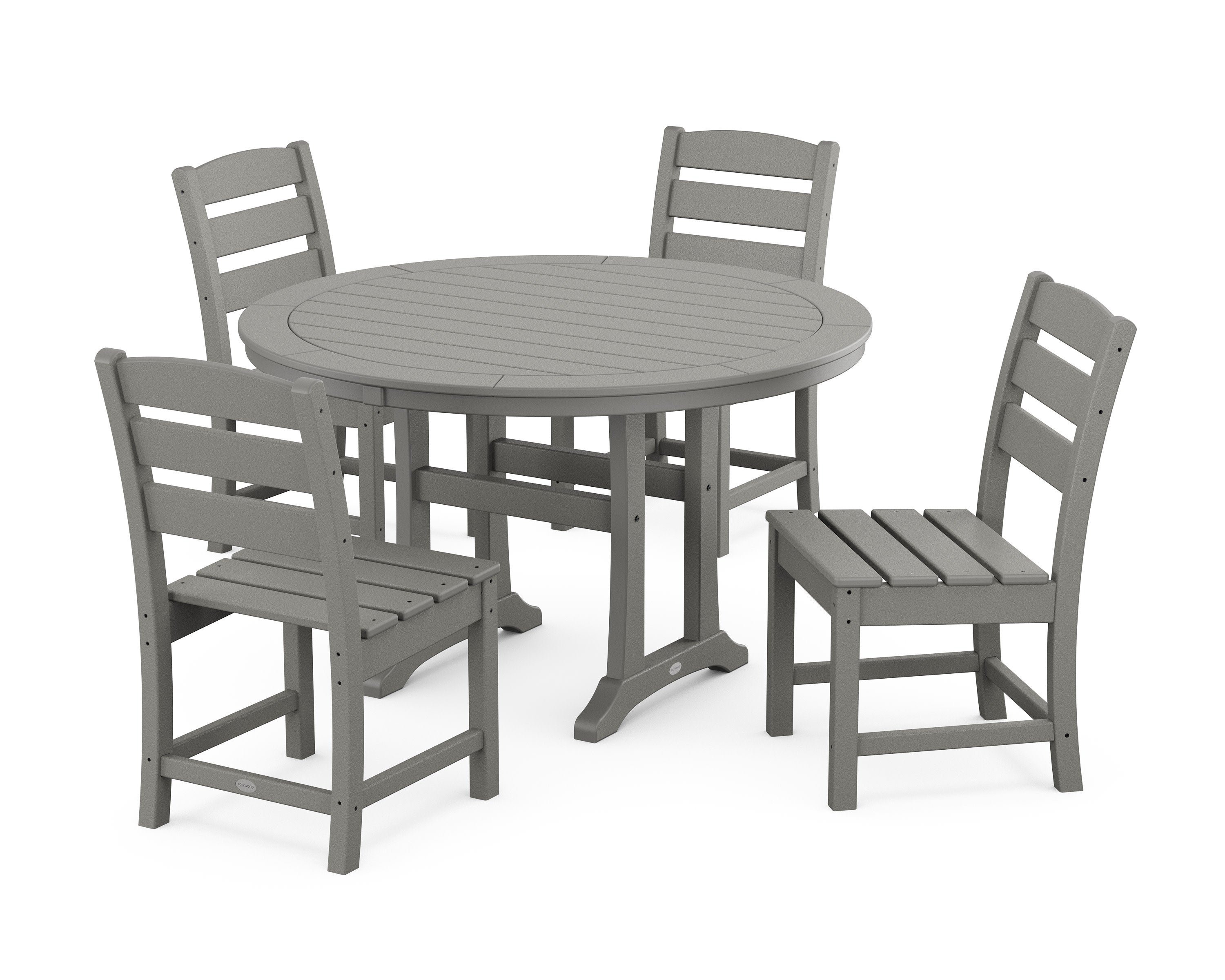 Lakeside Side Chair 5-Piece Round Dining Set With Trestle Legs in Slate Grey