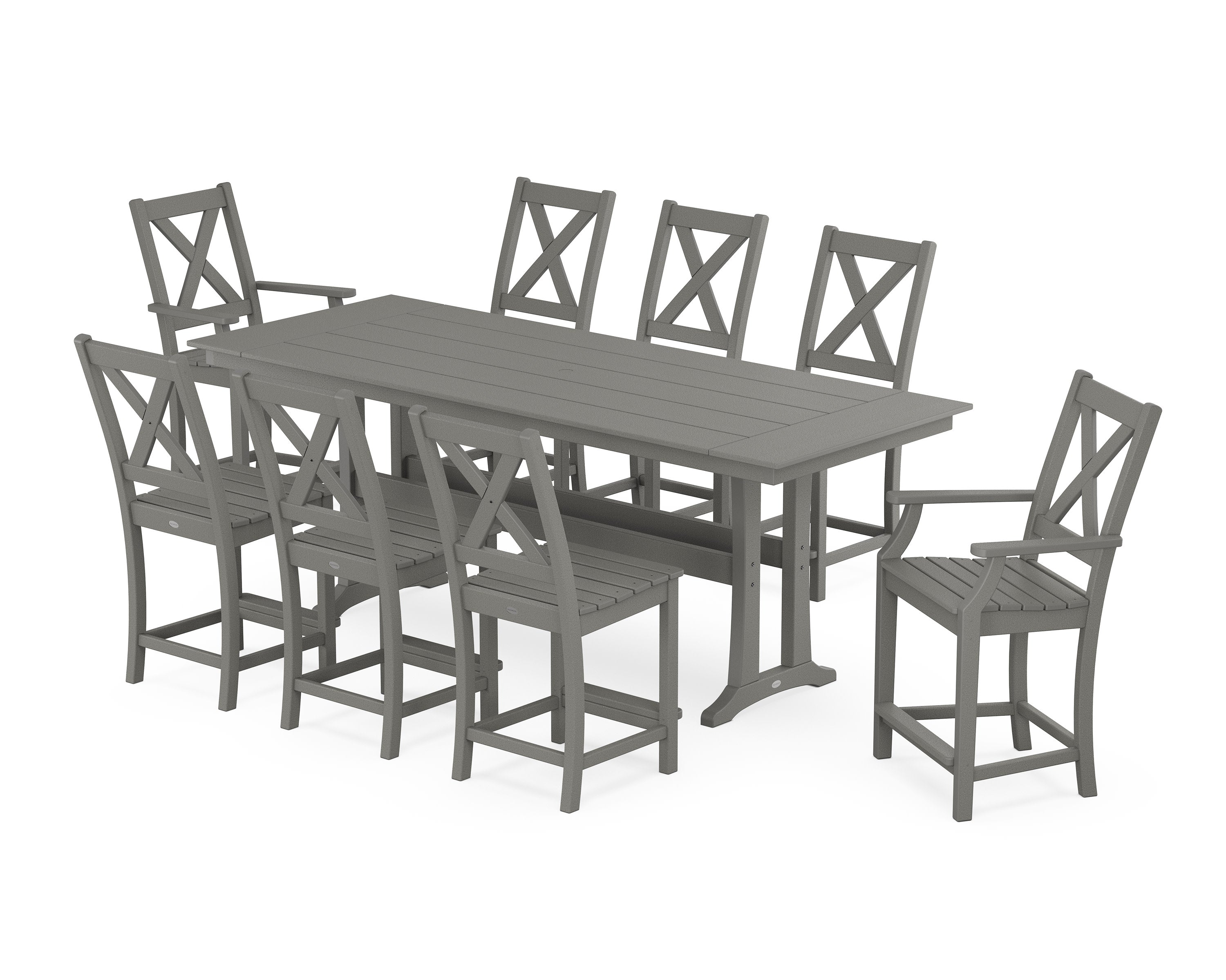 Braxton 9-Piece Farmhouse Counter Set with Trestle Legs in Slate Grey