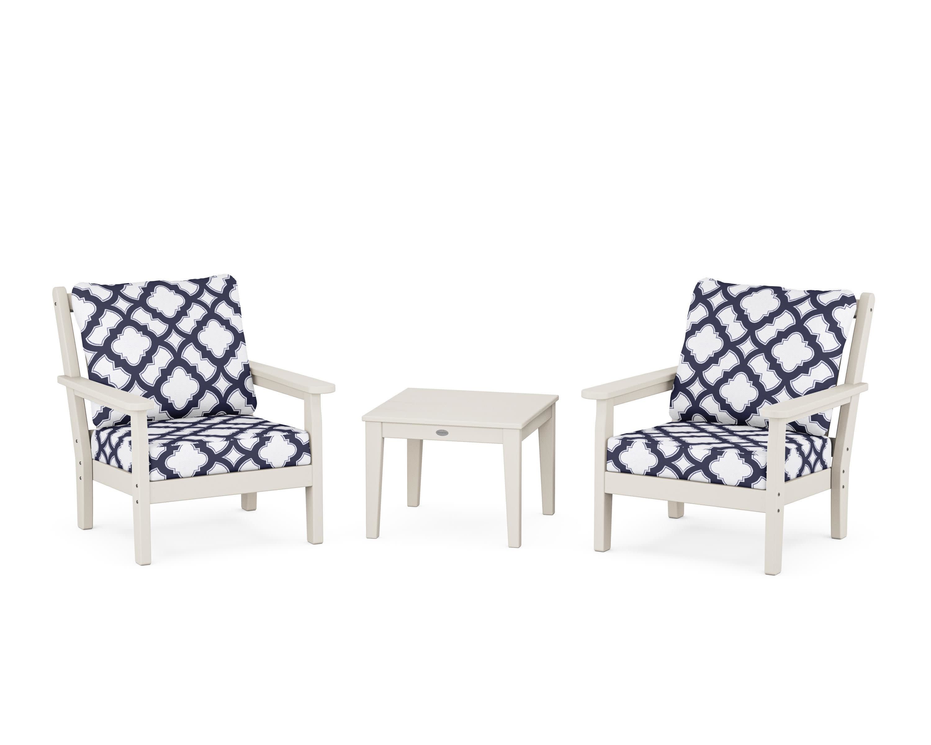 Chippendale 3-Piece Deep Seating Set in Sand / Trellis Navy