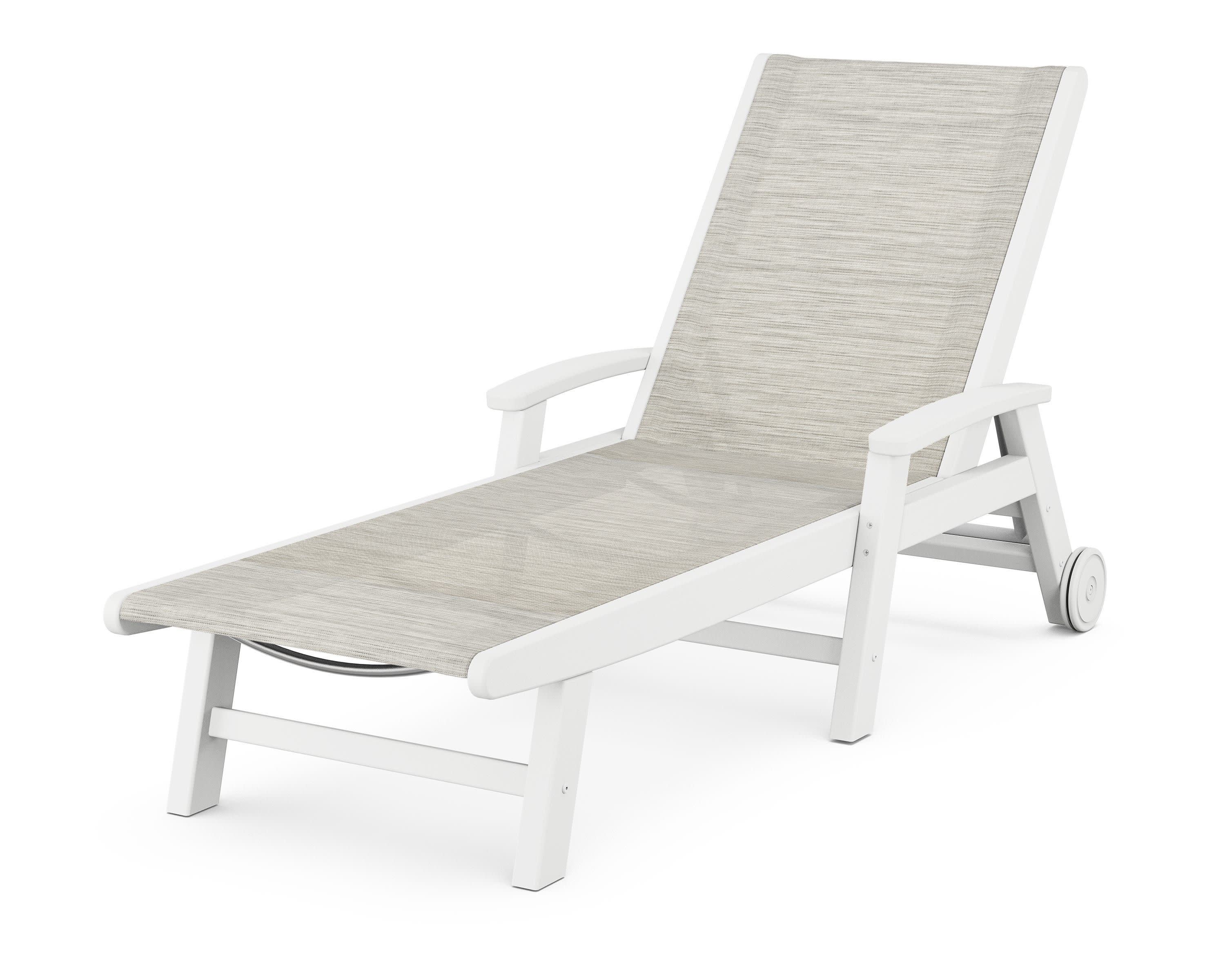 Coastal Chaise with Wheels in White / Birch Sling