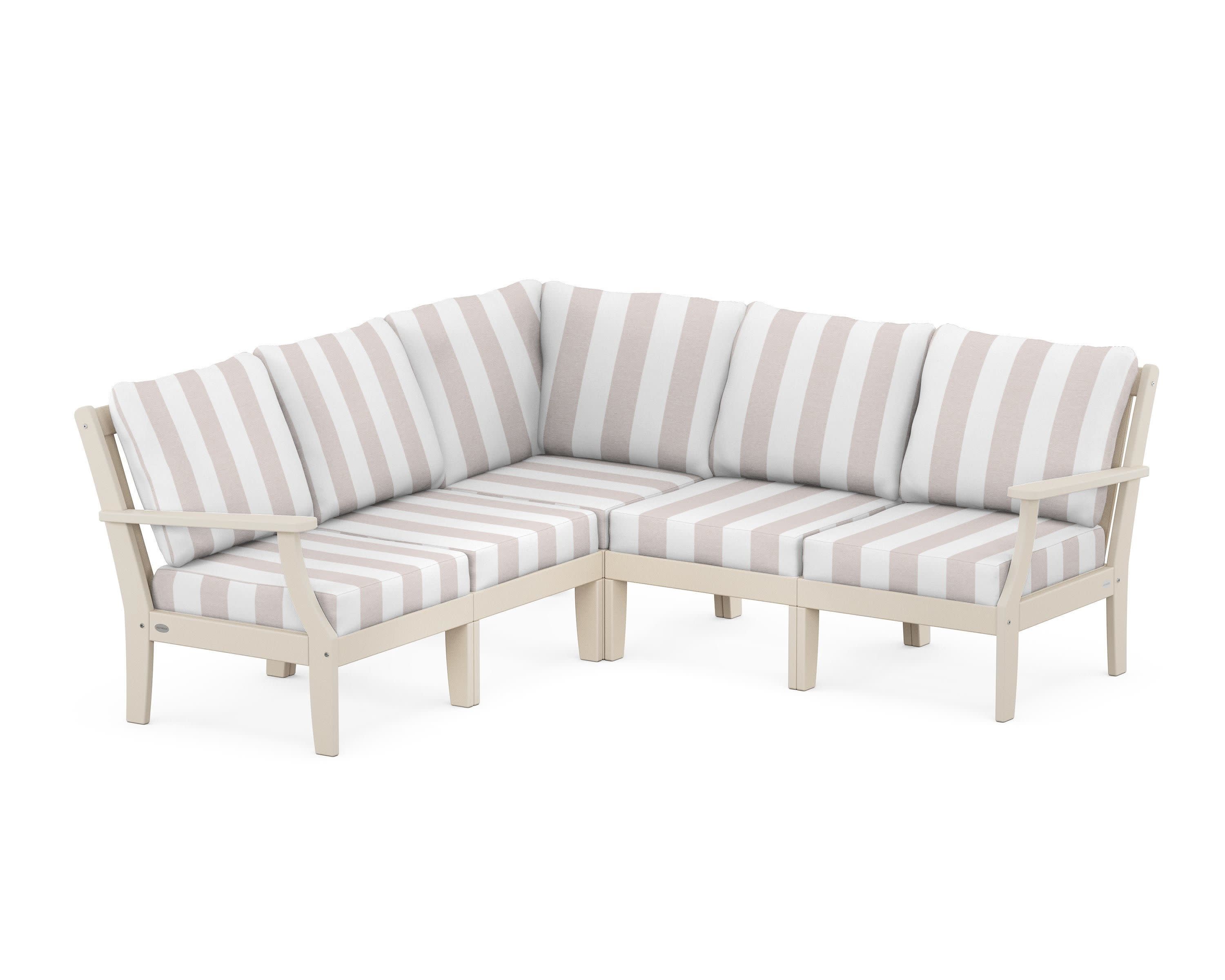 Braxton Modular 5-Piece Deep Seating Set in Sand / Cabana Stripe Dune Burlap