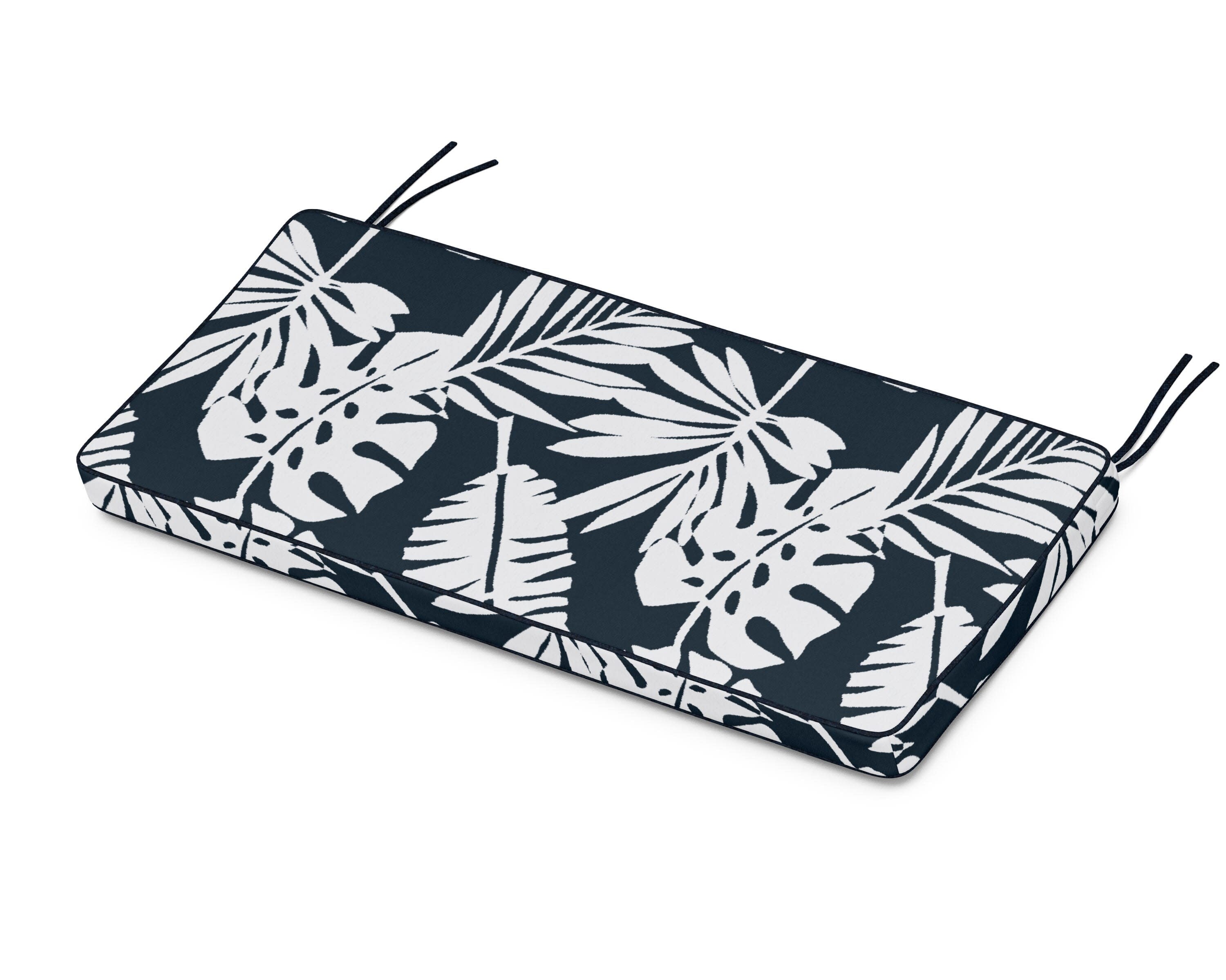 Chinoiserie Bench Seat Cushion in Leaf Marine Indigo