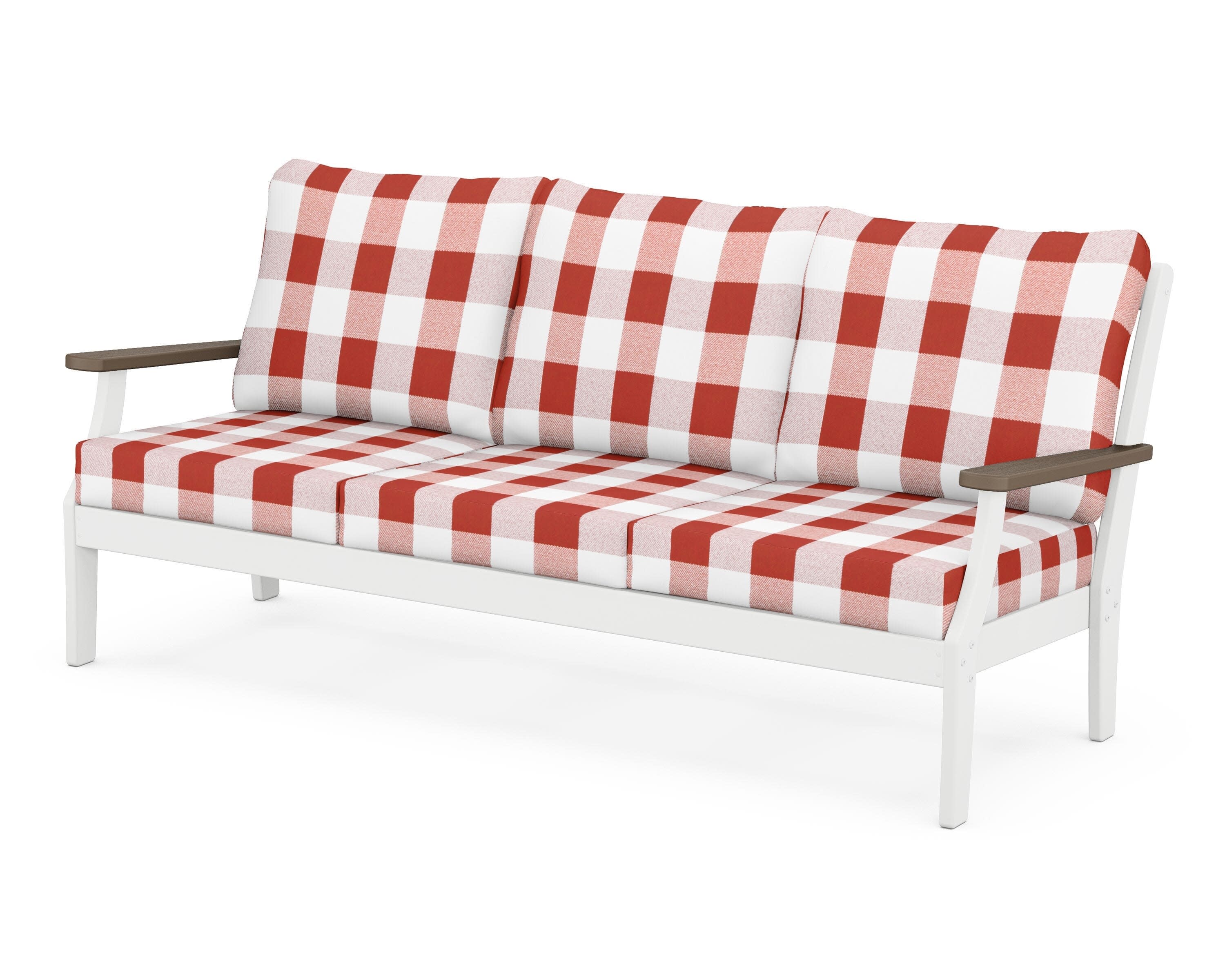 Braxton Deep Seating Sofa in White / Kona / Buffalo Plaid Crimson