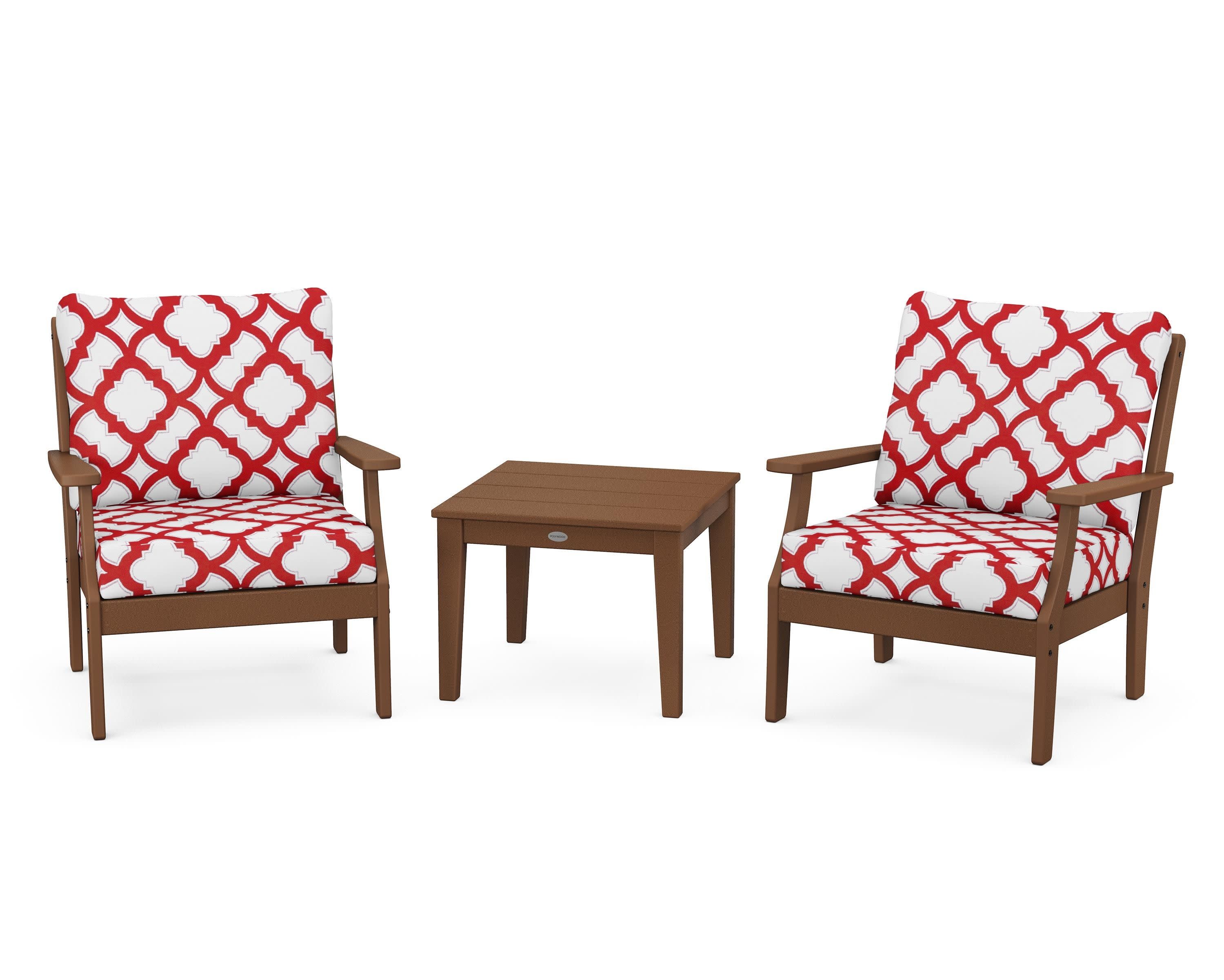 Braxton 3-Piece Deep Seating Set in Teak / Trellis Crimson