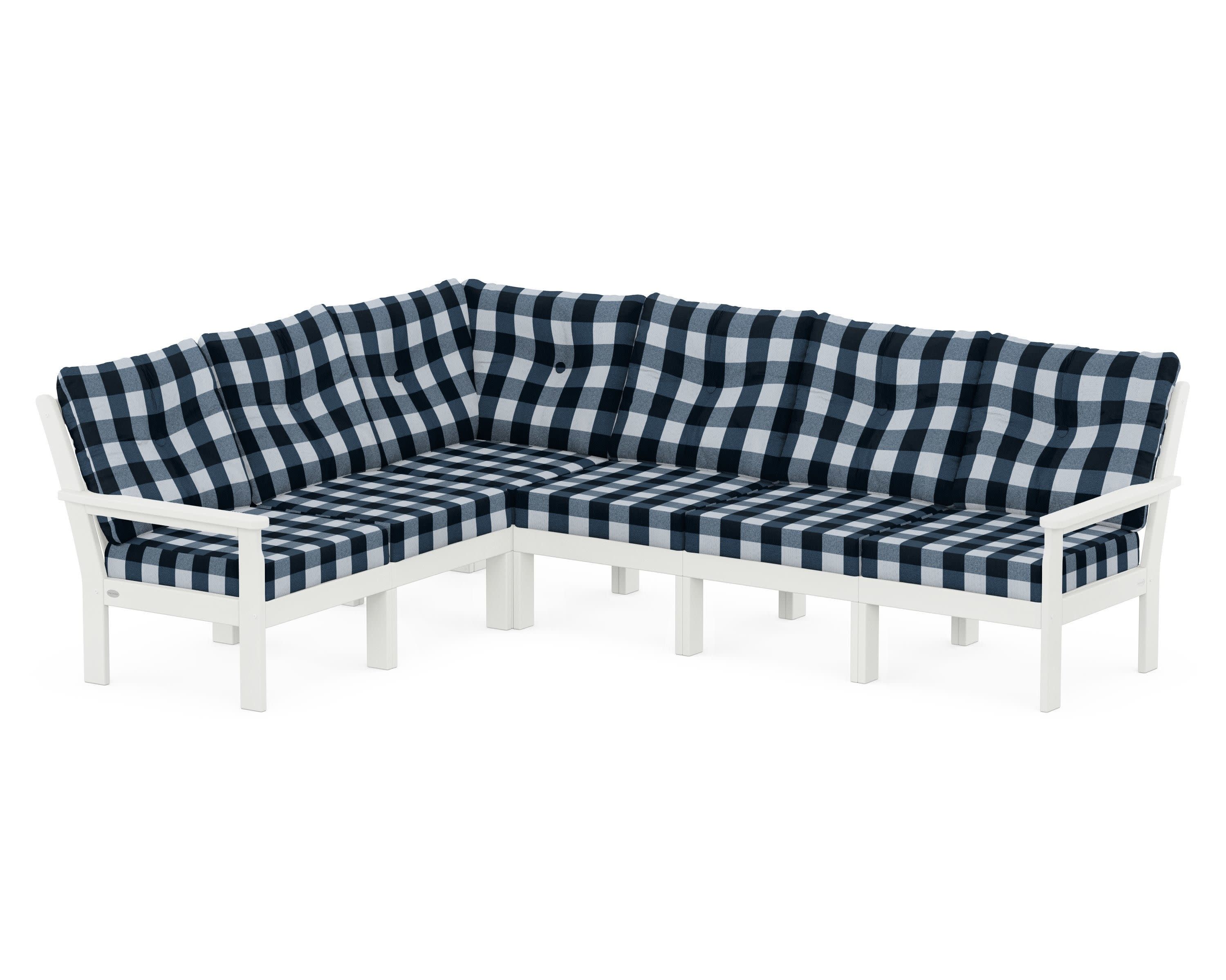 Vineyard 6-Piece Sectional in Vintage White / Buffalo Plaid Marine Indigo