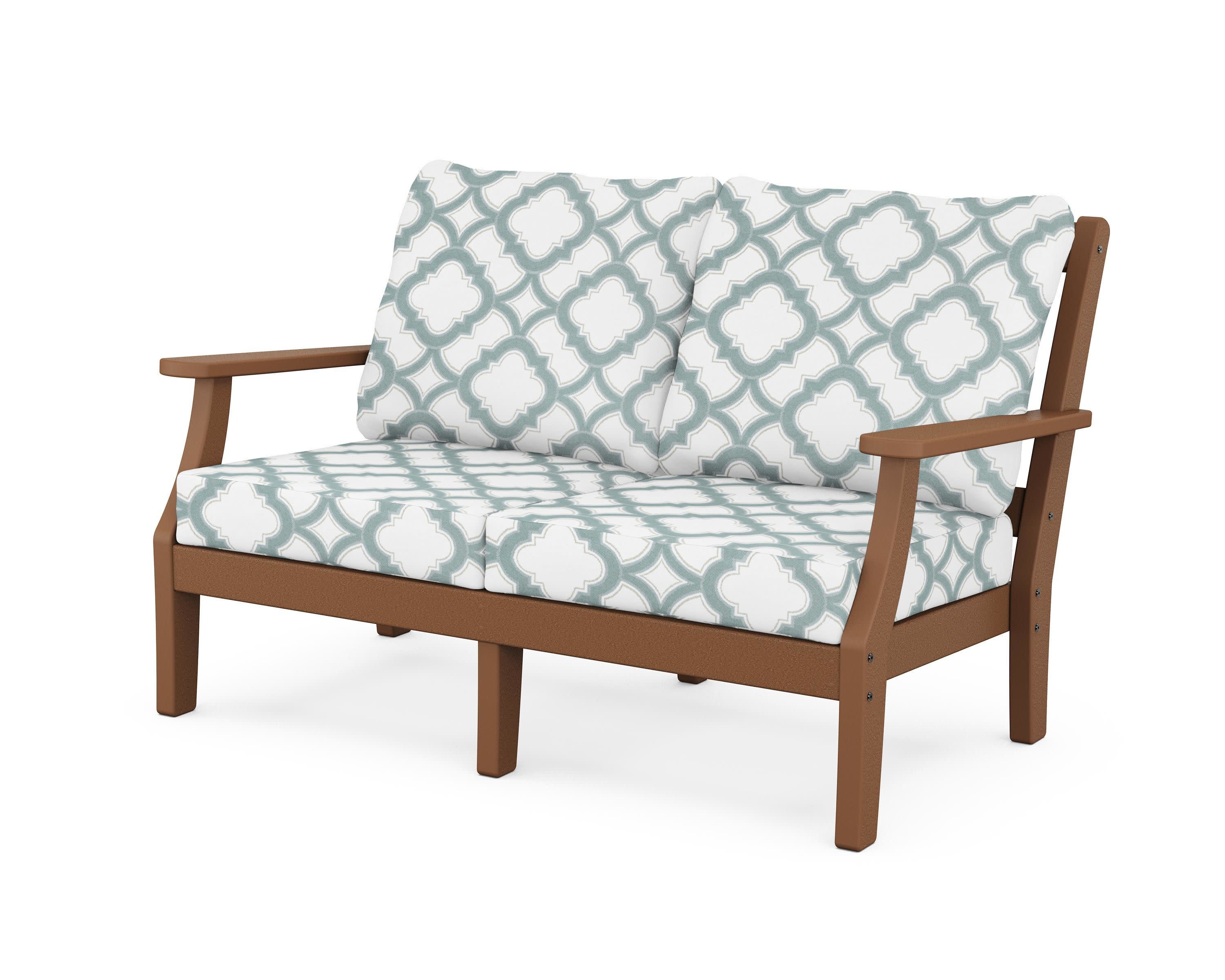 Chinoiserie Deep Seating Loveseat in Teak / Trellis Glacier Spa