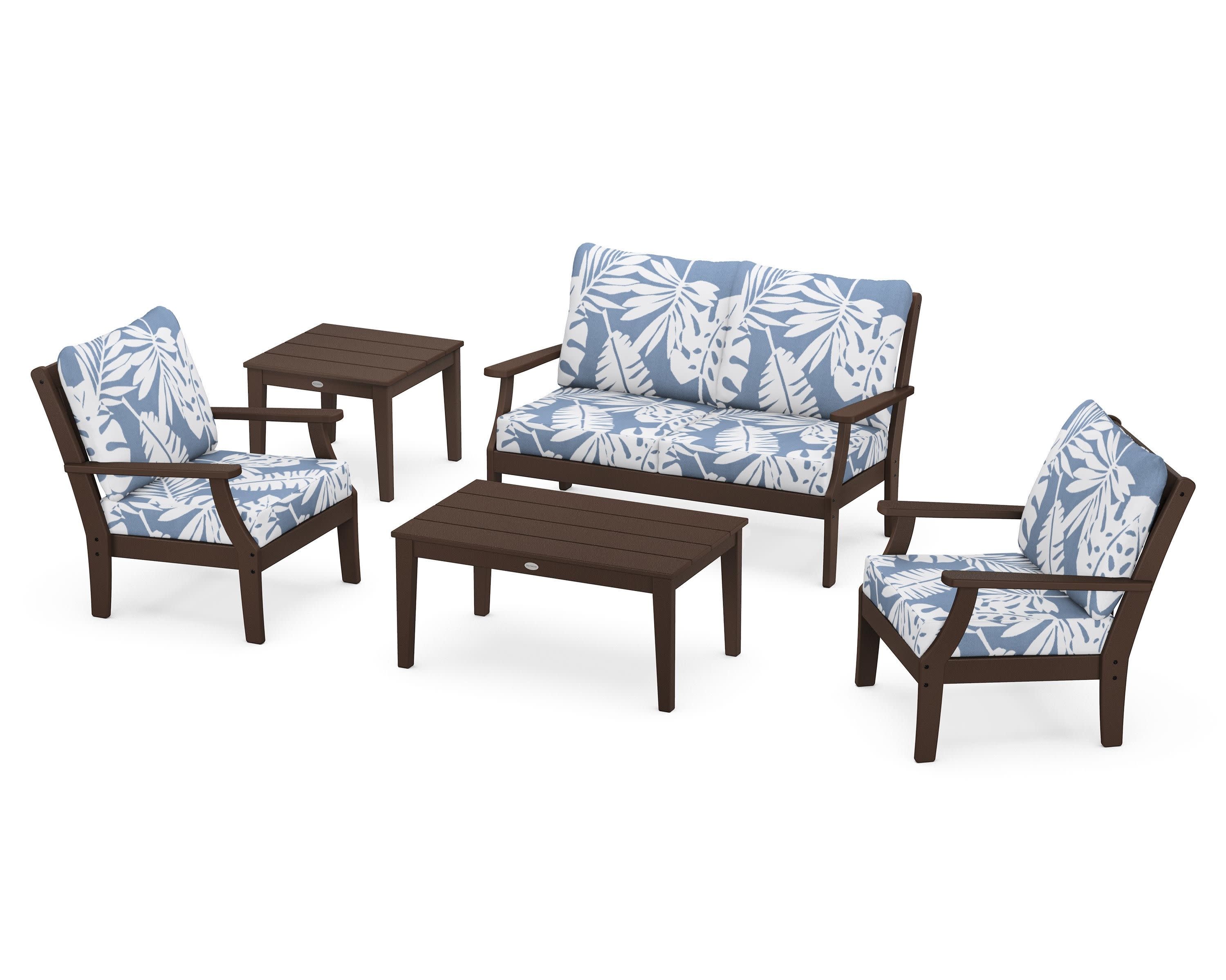 Braxton 5-Piece Deep Seating Set in Mahogany / Leaf Sky Blue