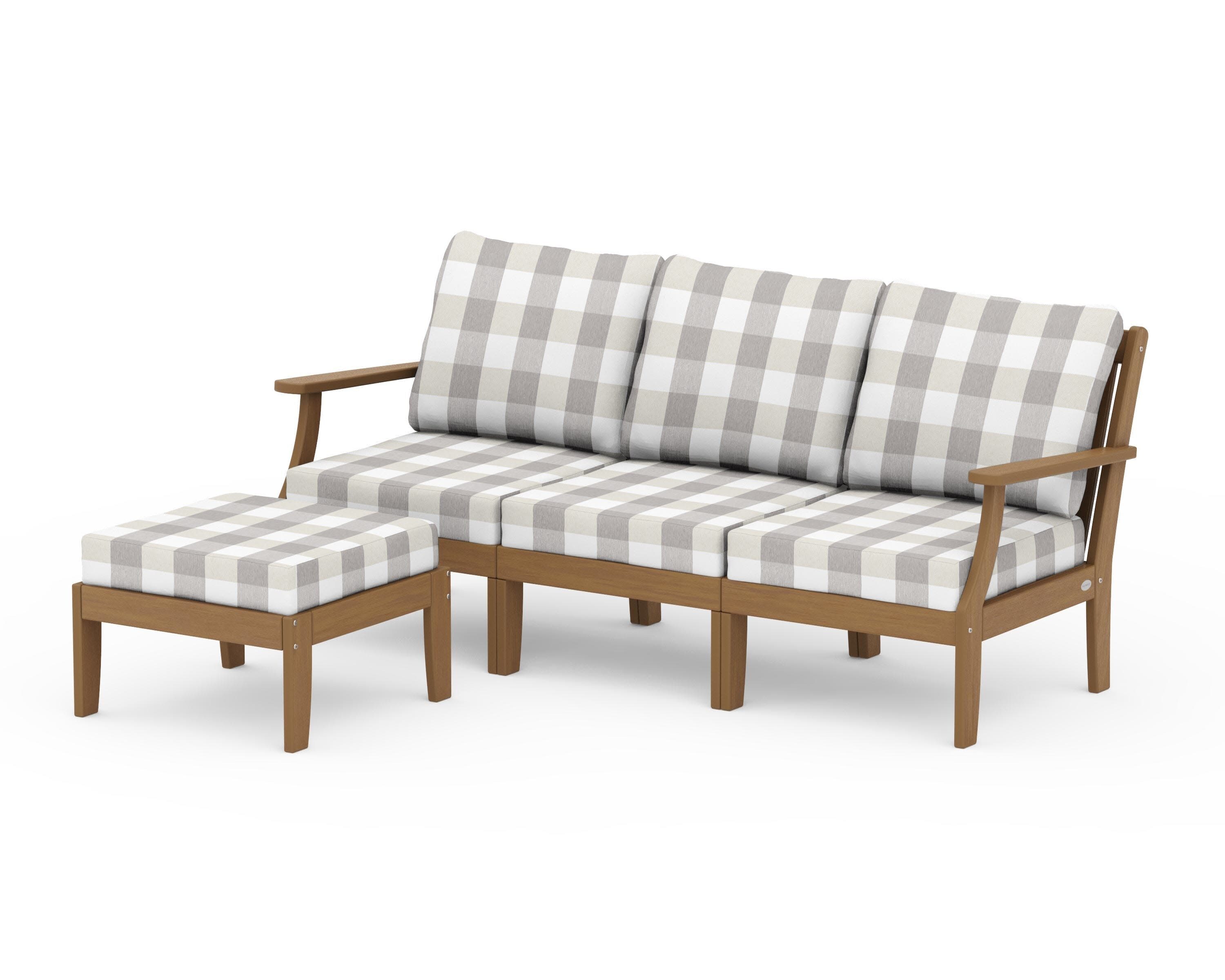 Braxton Modular 4-Piece Deep Seating Set with Ottoman in Natural / Buffalo Plaid Grey Mist