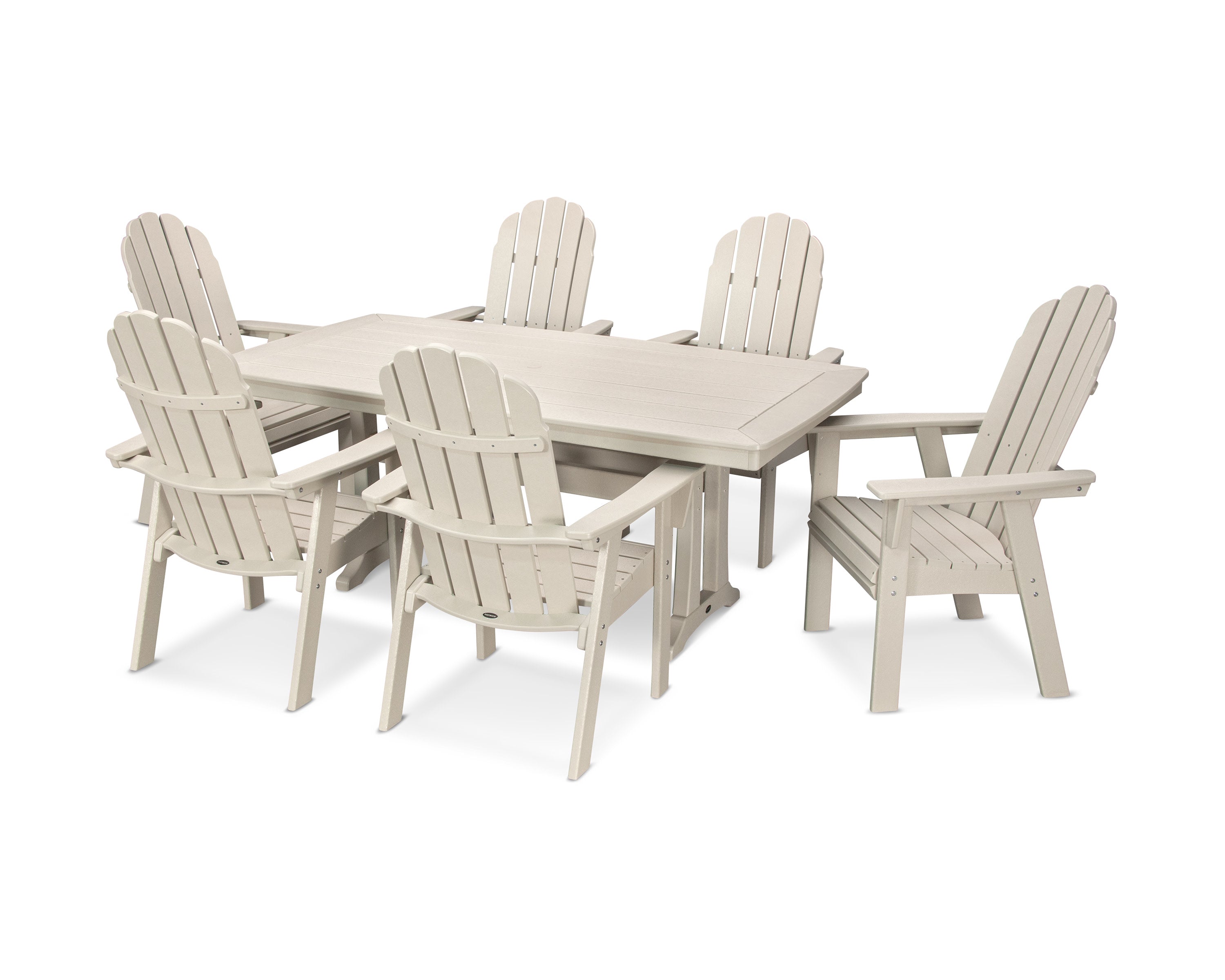 Vineyard Curveback Adirondack 7-Piece Dining Set with Trestle Legs in Sand