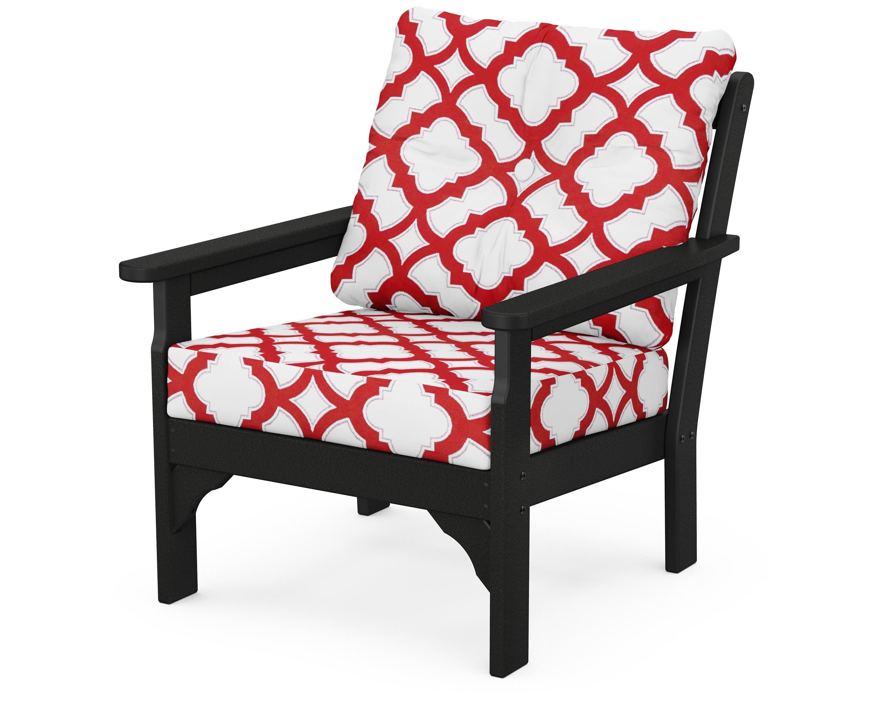Vineyard Deep Seating Chair in Black / Trellis Crimson