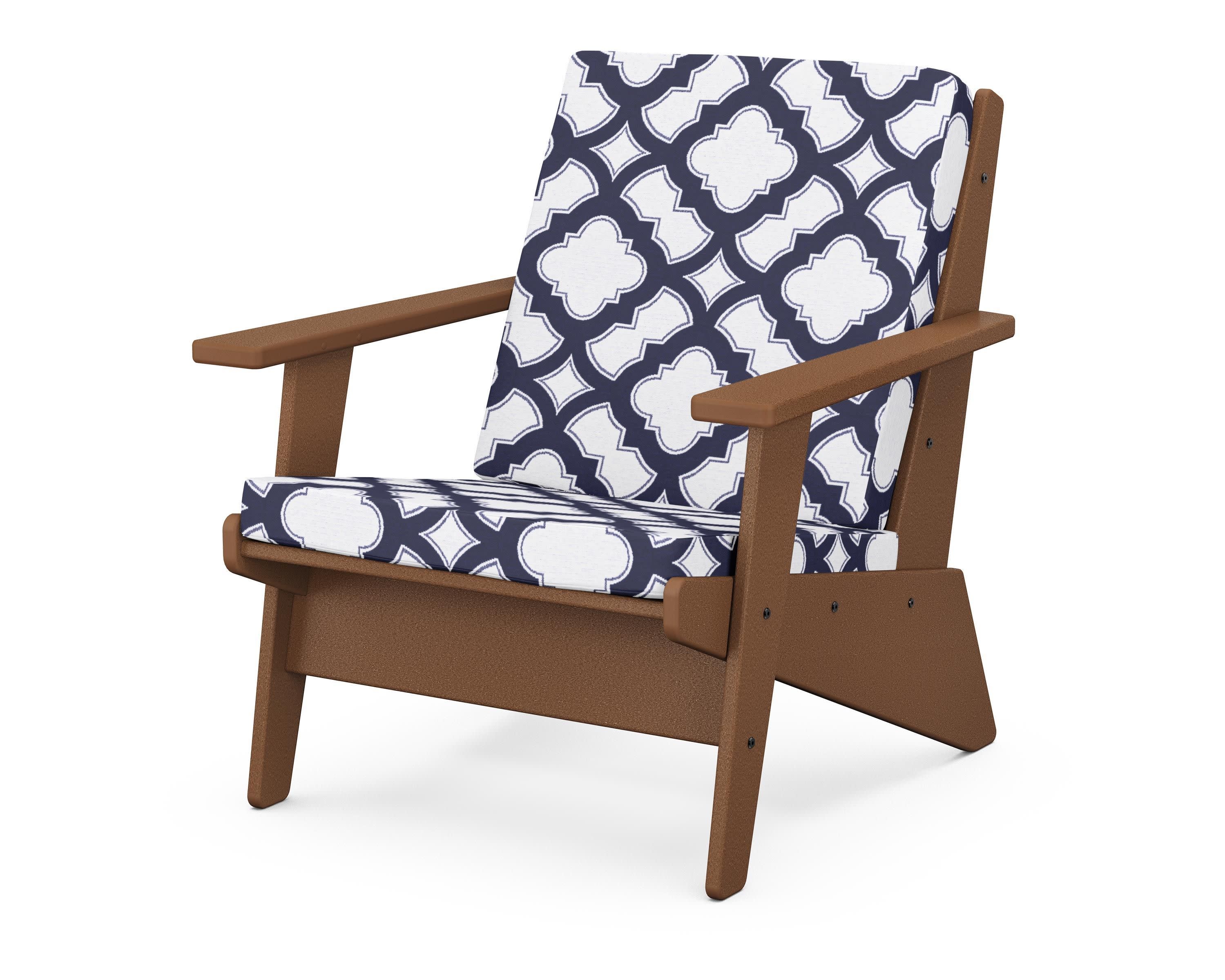 Riviera Modern Lounge Chair in Teak / Trellis Navy