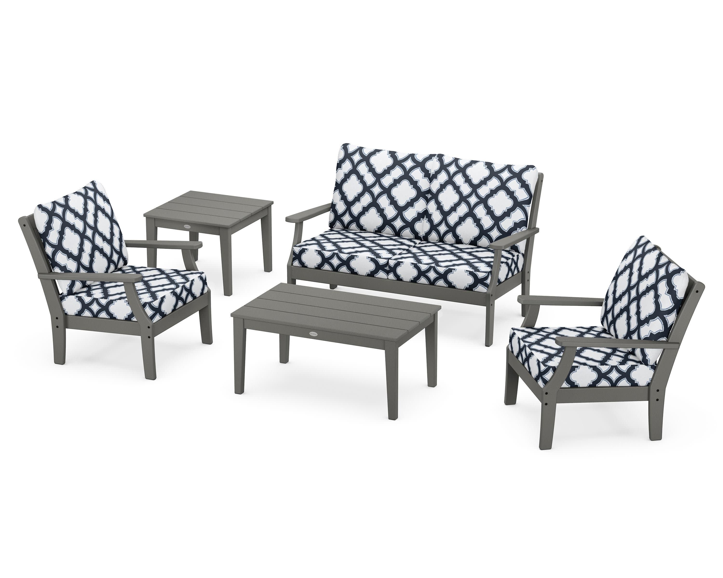 Braxton 5-Piece Deep Seating Set in Slate Grey / Trellis Marine Indigo