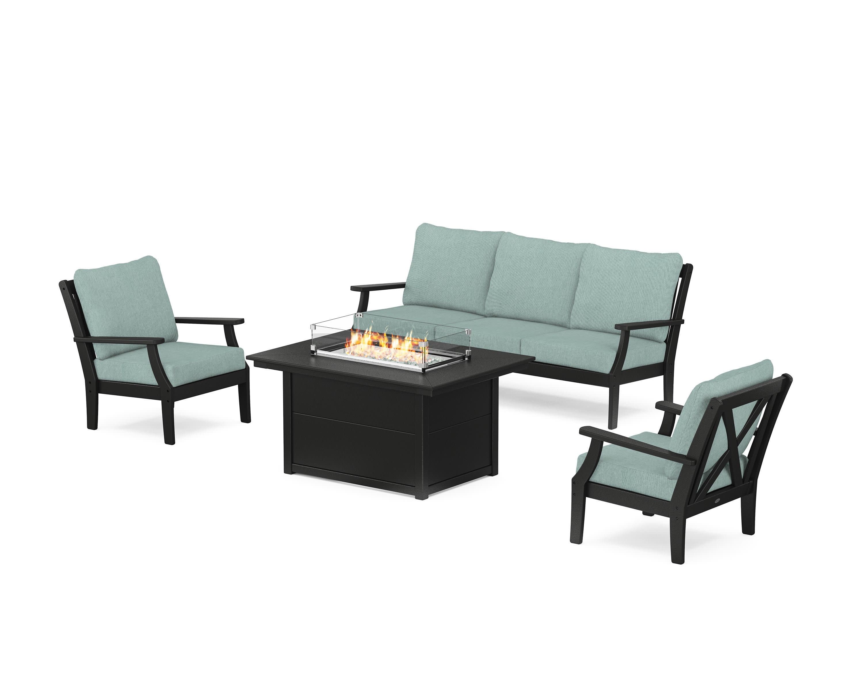 Braxton Deep Seating Fire Pit Table Set in Black / Glacier Spa