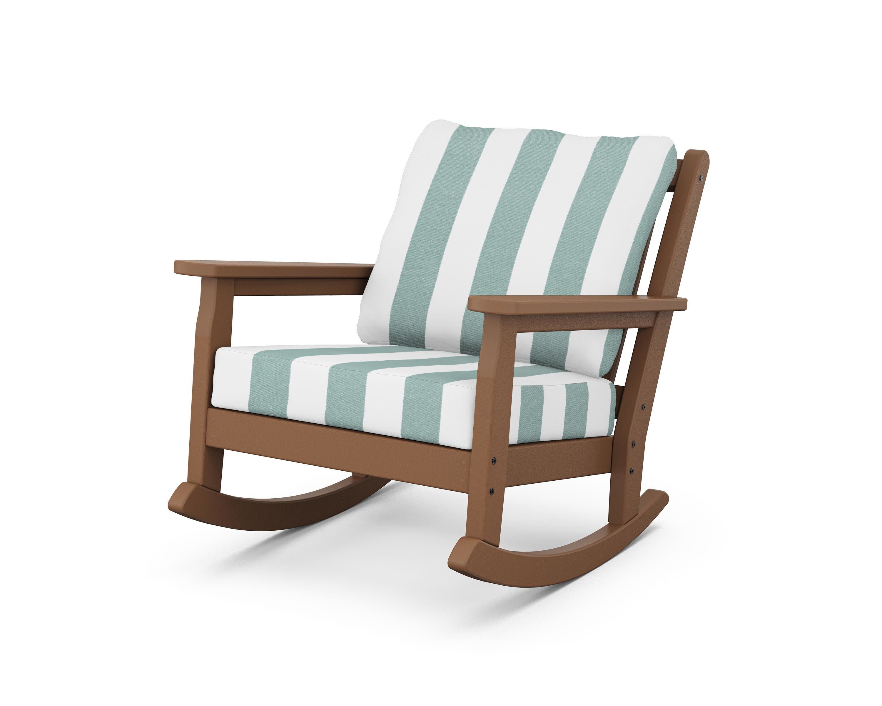 Chippendale Deep Seating Rocking Chair in Teak / Cabana Stripe Glacier Spa