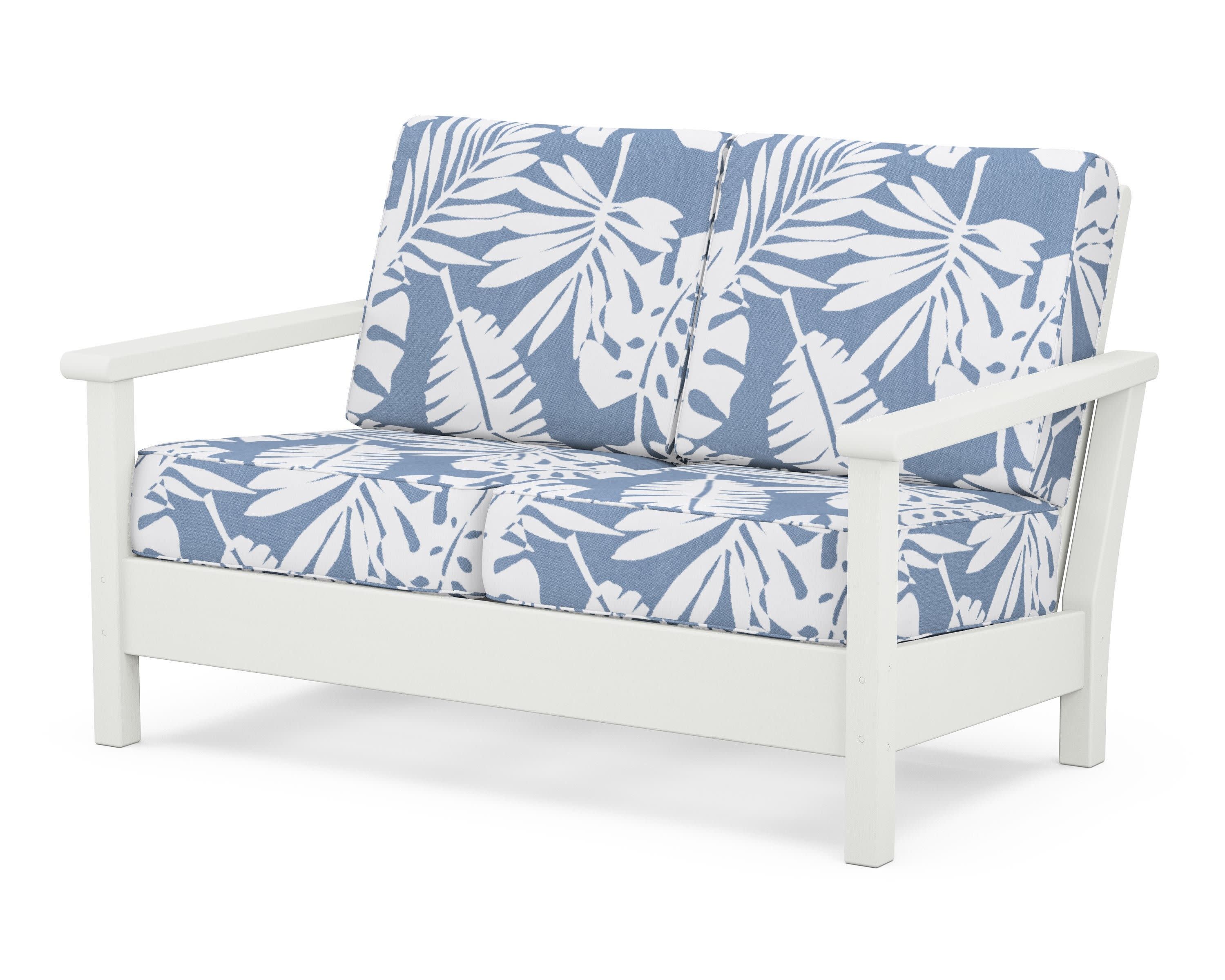 Harbour Deep Seating Loveseat in Vintage White / Leaf Sky Blue