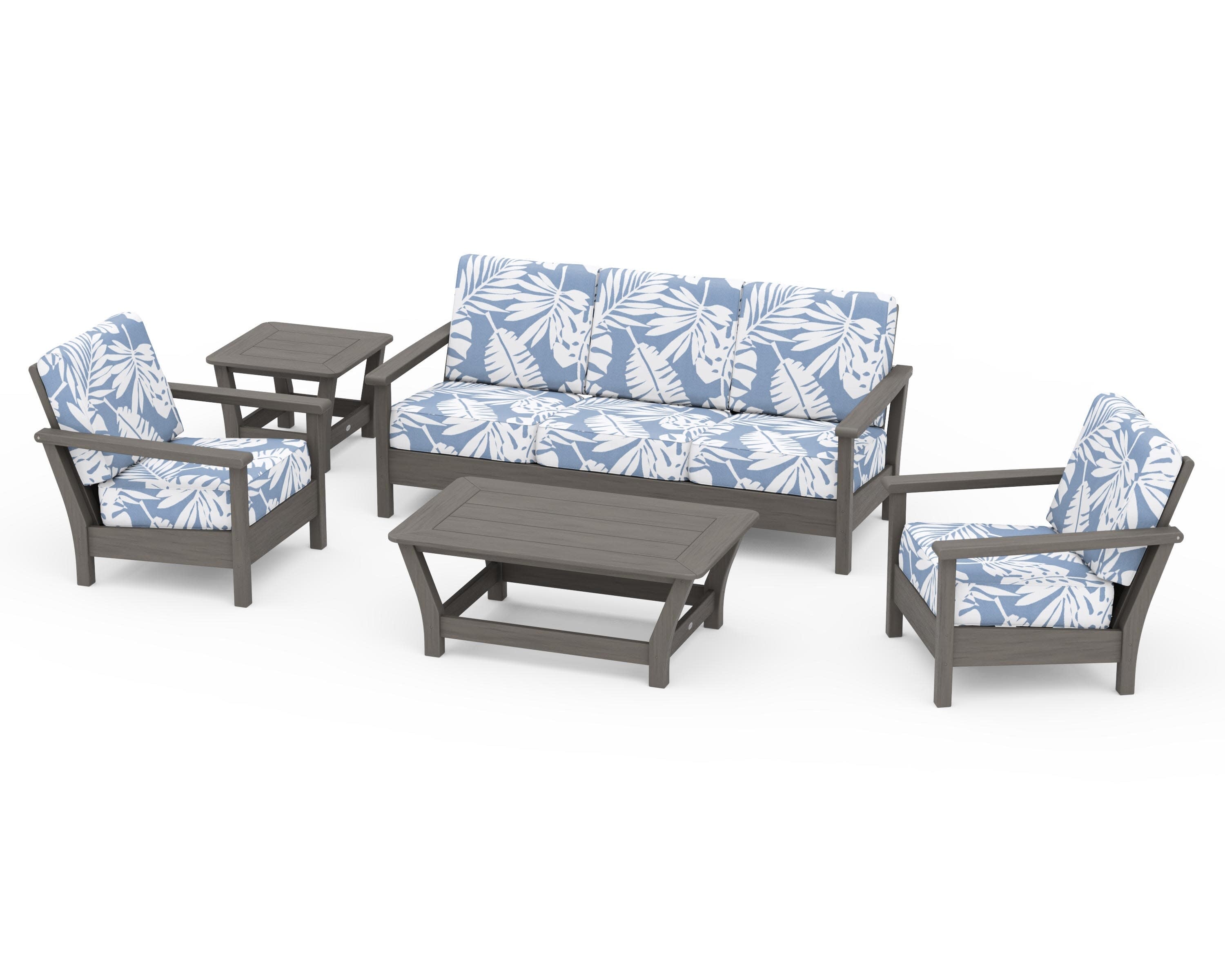 Harbour 5-Piece Deep Seating Set in Driftwood / Leaf Sky Blue