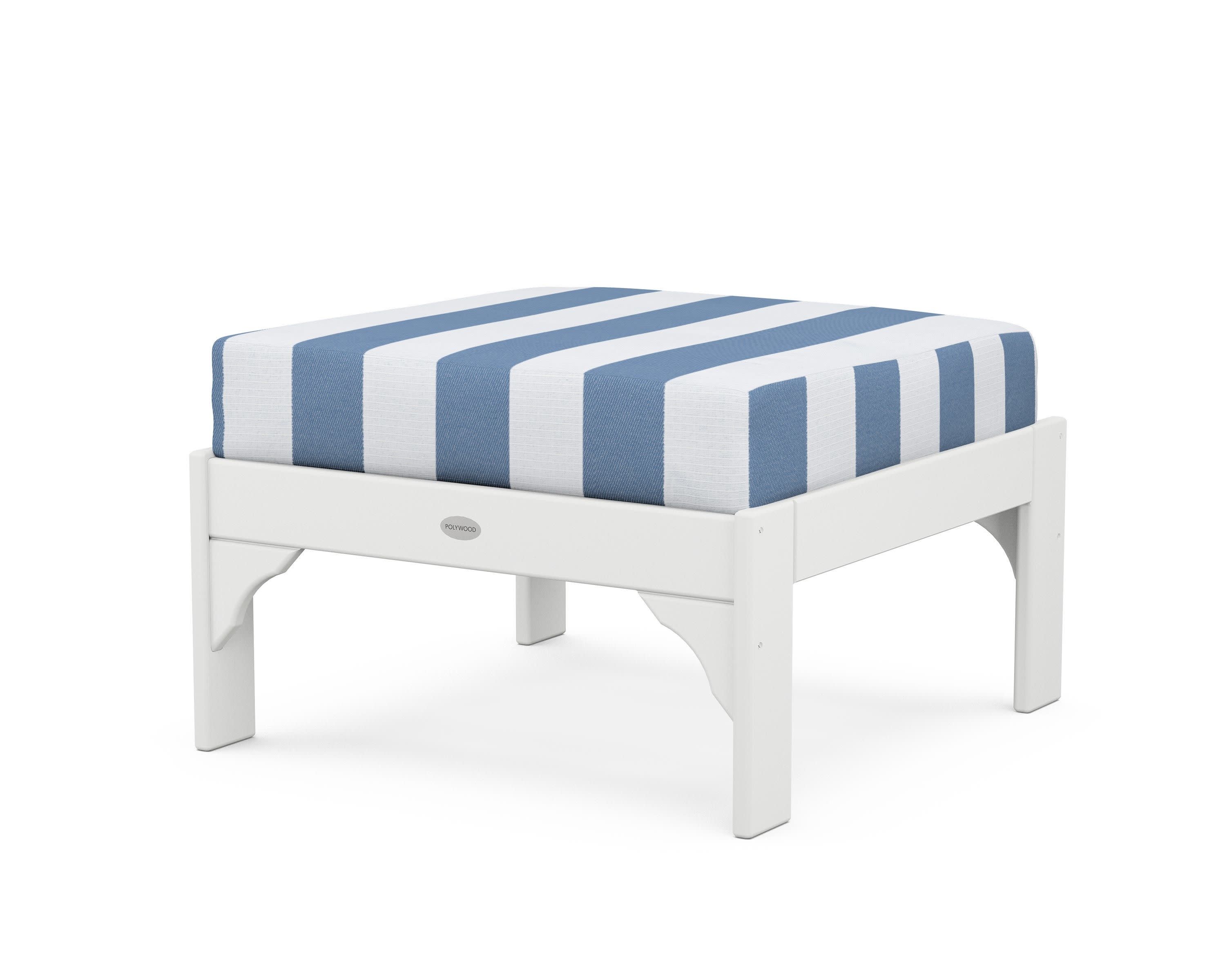 Vineyard Deep Seating Ottoman in White / Cabana Stripe Sky Blue